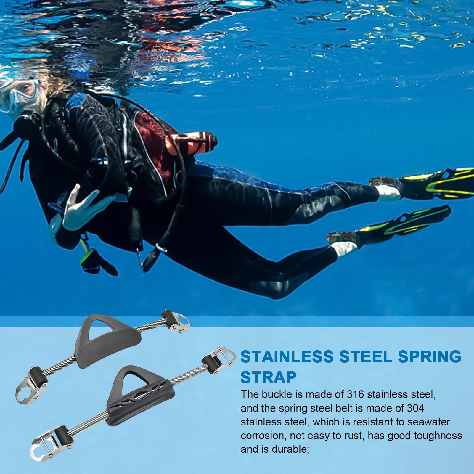Correa para aletas de buceo, correa para aletas de buceo, correas ajustables de acero inoxidable para submarina - Correa de aleta de talón con hebilla de liberación rápida, accesorios