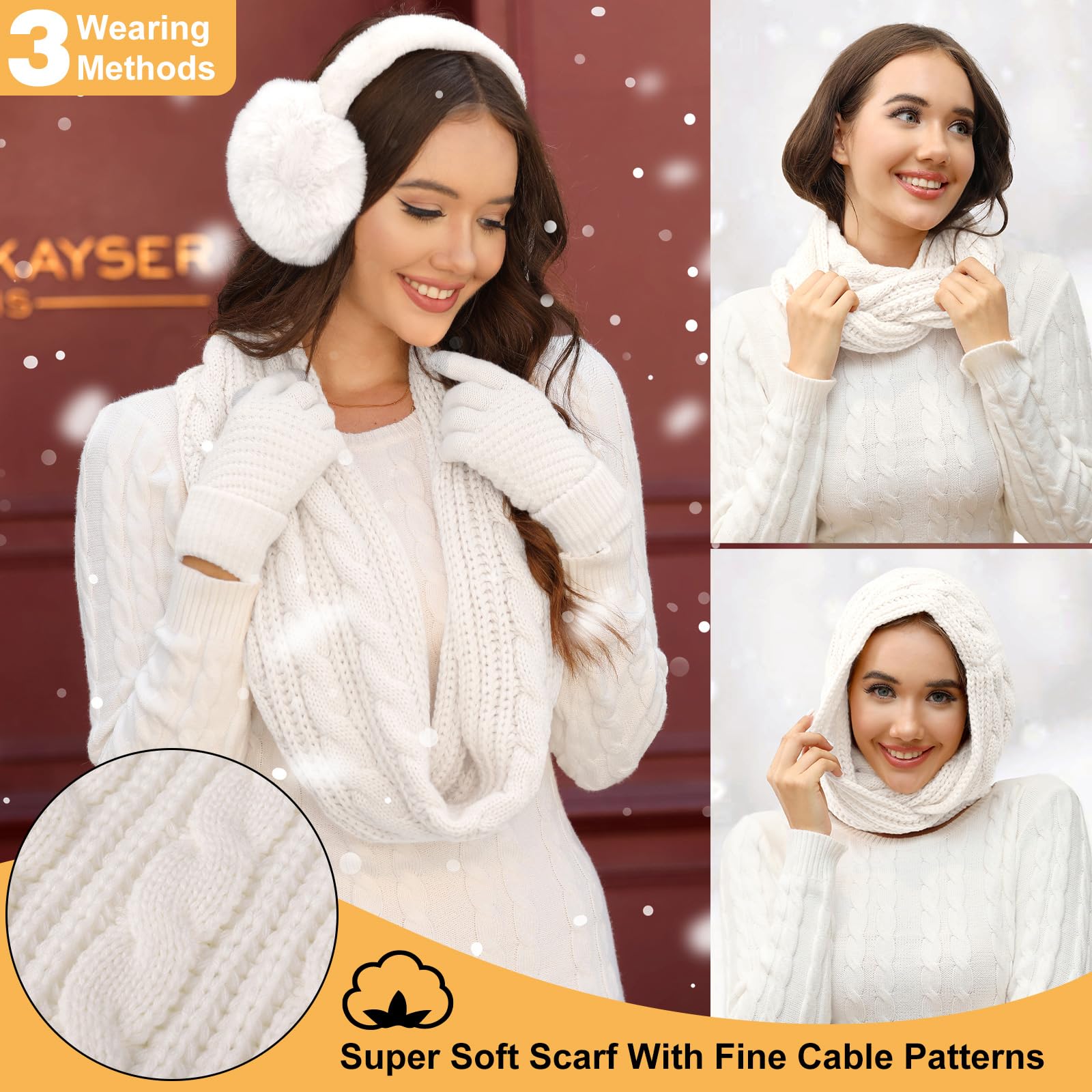 Vijamiy Sciarpa e Cappello Donna Guanti Donna Touch Screen Paraorecchie E Calzini Termici Invernali Set 5 Pezzi Antivento Calore Scaldacollo Regali Invernali(Grigio)