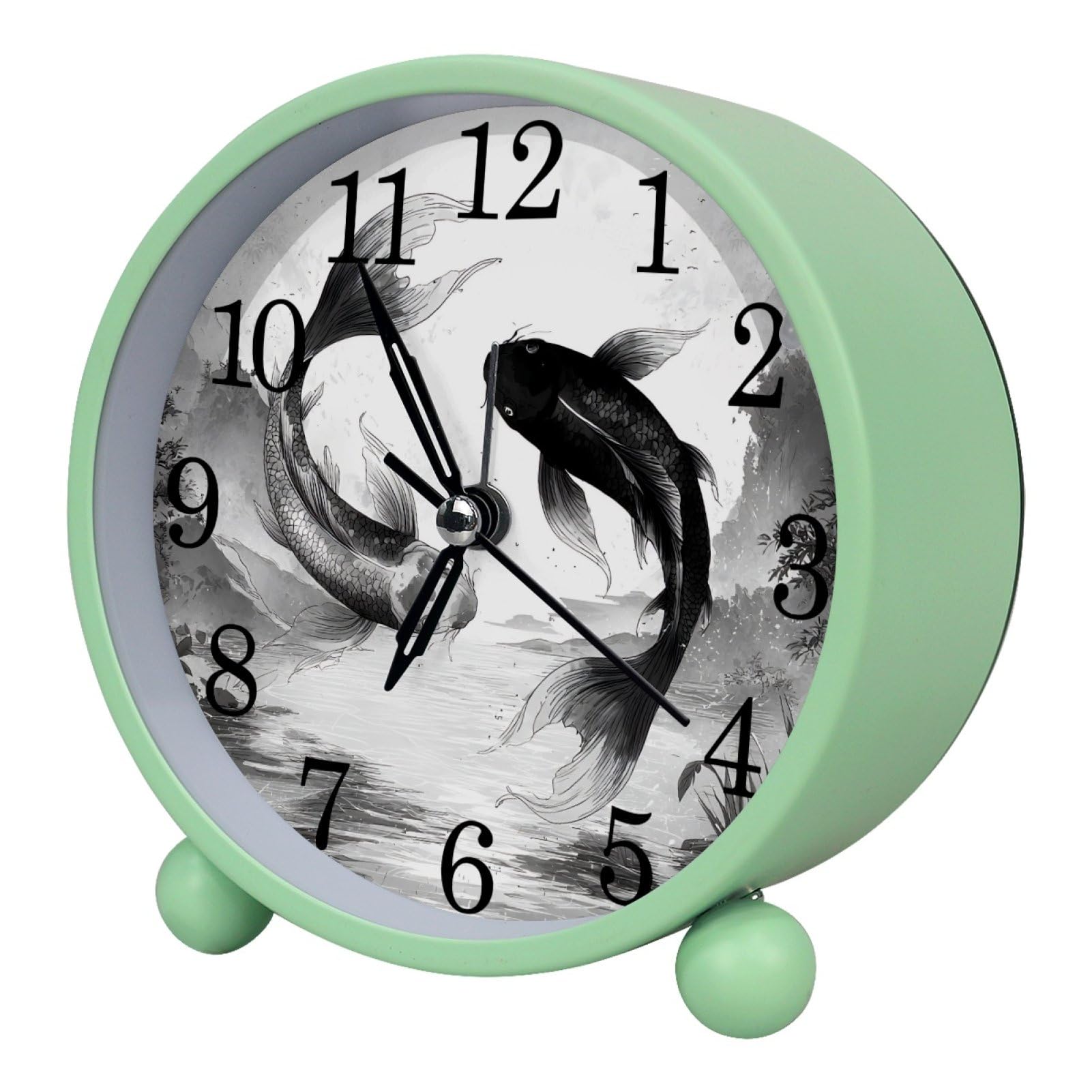 etoenbrc 10.9" Alarm Clock for Kids,Small Battery Operated Clock, Slient Plastic Table Clock for Living Room Decor,Bedroom,Office, Yin Yang Fishes Pattern