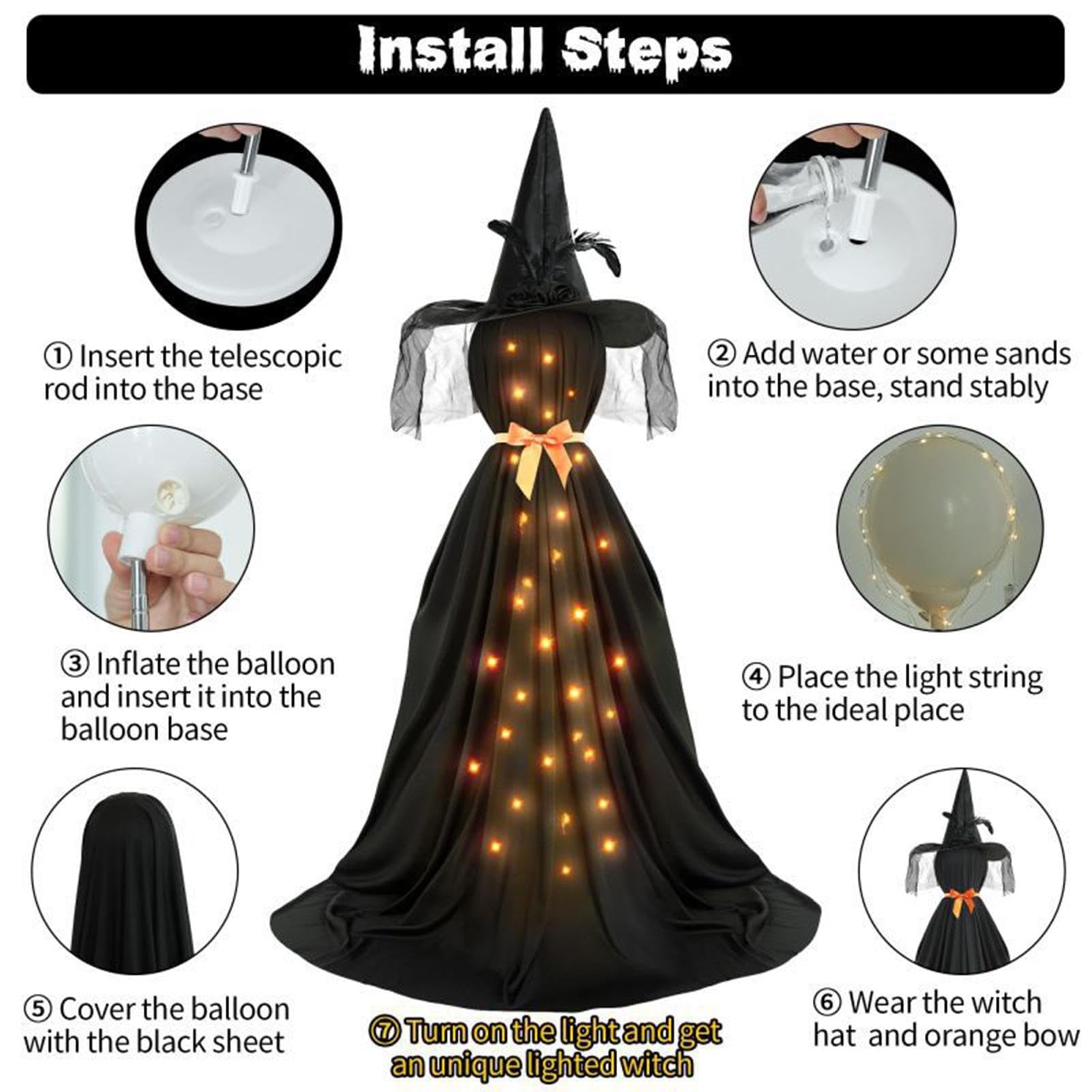 Halloween Trawnik Witch | Świąteczne oświetlenie czarownic | Dekoracyjna latarnia czarownicy | Dekoracje LED o tematyce Halloween | Światła sylwetki czarownicy | Upiorne dekoracje