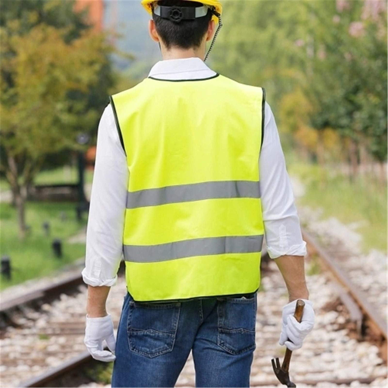 Chaleco Reflectante Chaleco de Seguridad Alta Visibilidad, Color neón Brillante, Transpirable y con Tiras Reflectantes para Uso en Exteriores(Fluorescent Yellow,XL)