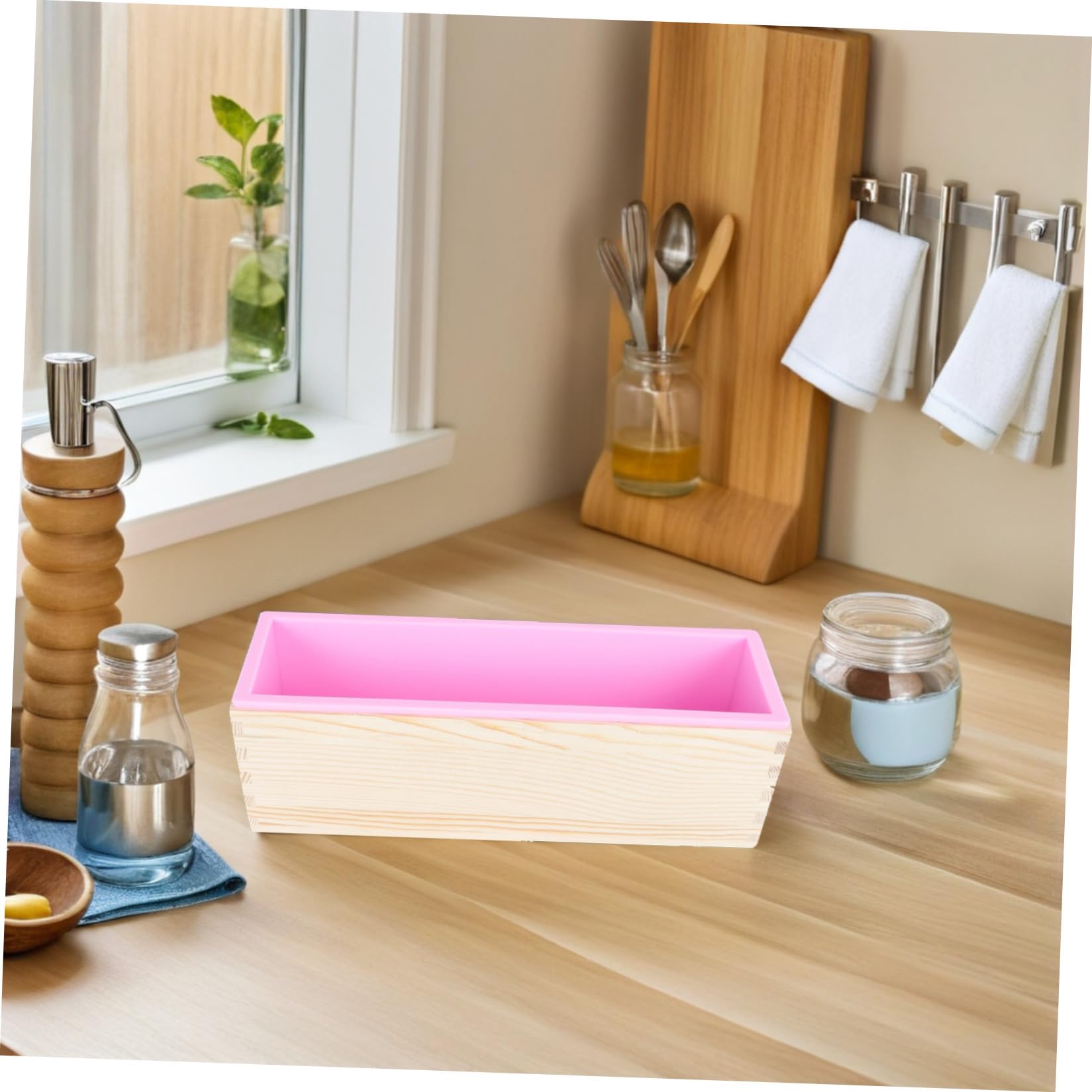 Molde para Hornear Pan, Molde para Pan Antiadherente con Tapa, Rectangular, de Madera y Silicona, para Conservar la Frescura y Desmoldar Fácil, Cocina y Fabricación de Jabón