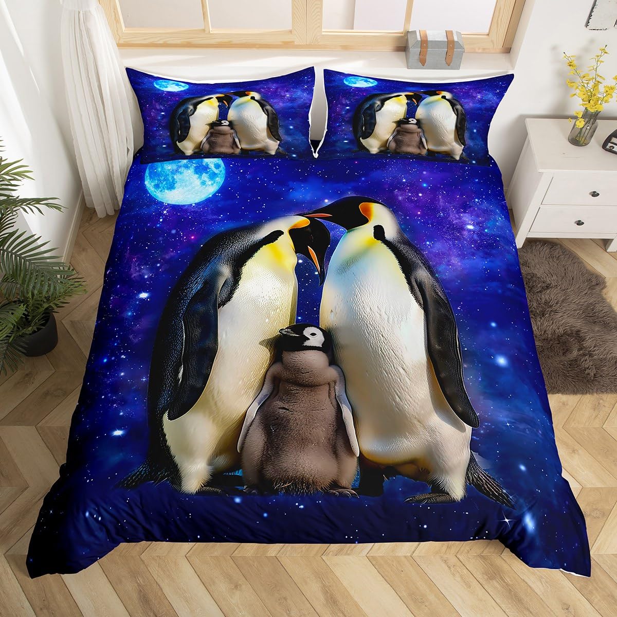 Manfei Cute Penguin Kids Duvet Cover Set Single Size, Animal Theme Comforter Cover
