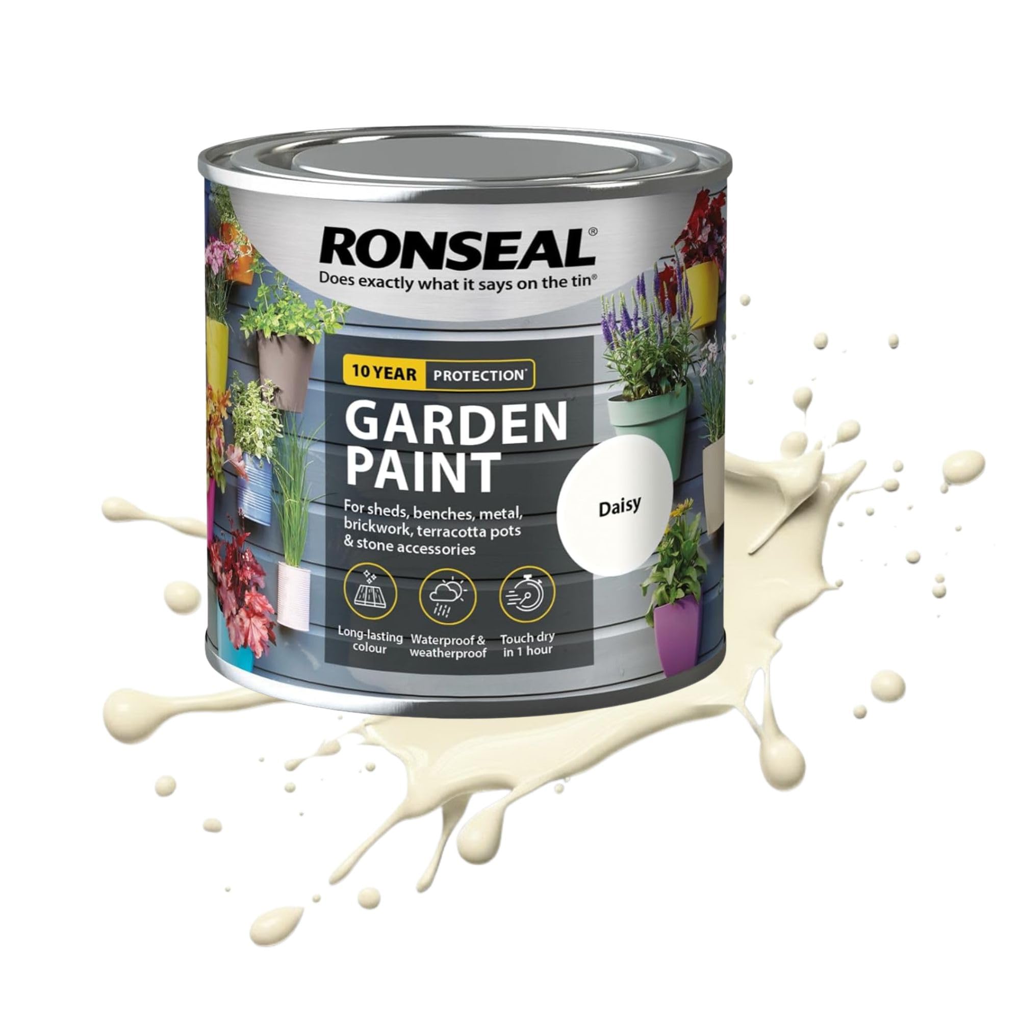 AOC24 2.5L Garden Paint Daisy, Water Based Outdoor Paints, Long Lasting Weather Resistant, Fast Drying Color for Wood, Bricks, Pots, Anti Crack Peeling DIY Paint (Daisy, 2.5 L)