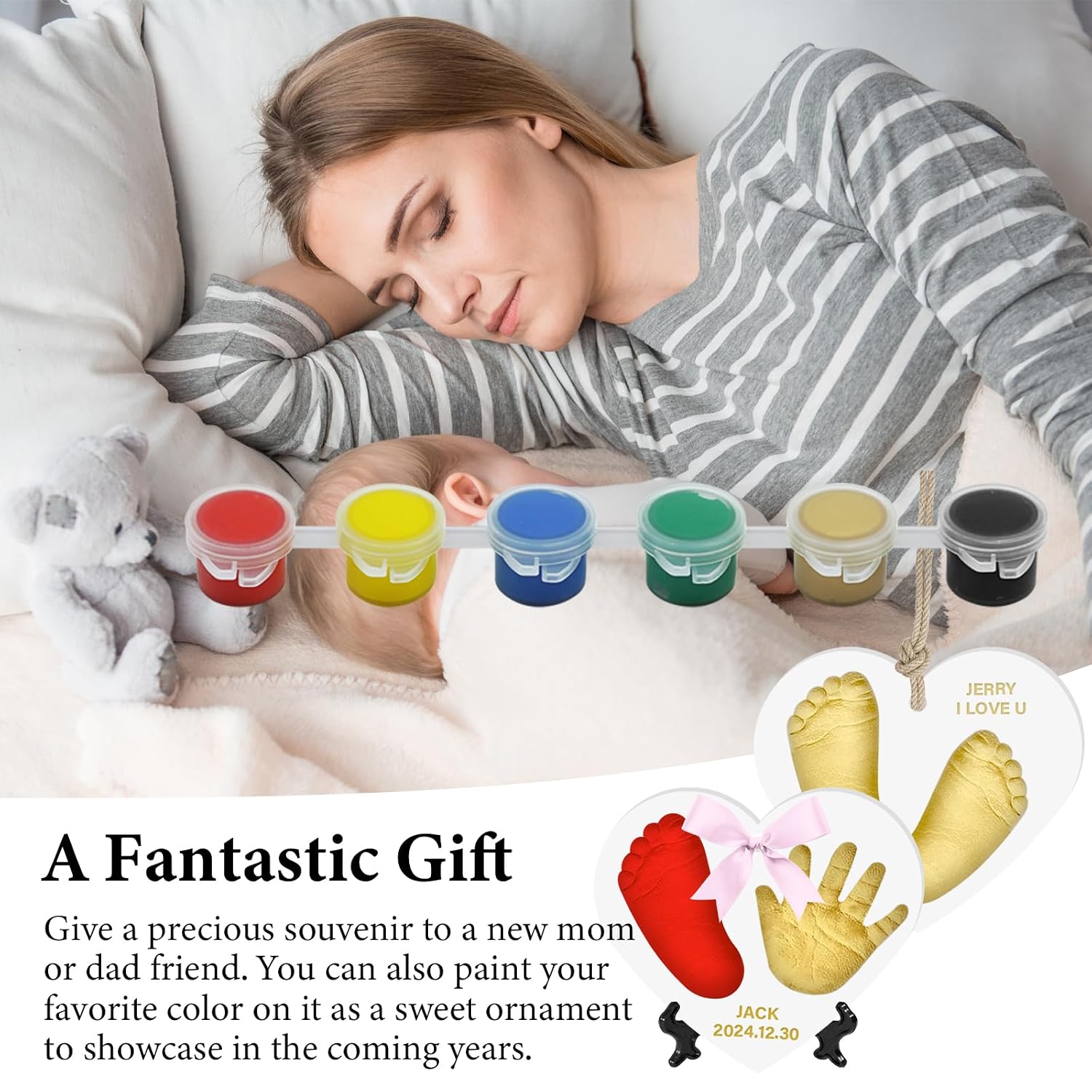 Baby & Pet Handprint Footprint Paw Print Keepsake Kit – Non-Toxic Air-Dry Clay, Makes 2 Ornaments, Perfect for Twins, Newborn, Dogs, Cats, Baby Shower, New Mom & Pet Memorial Gifts