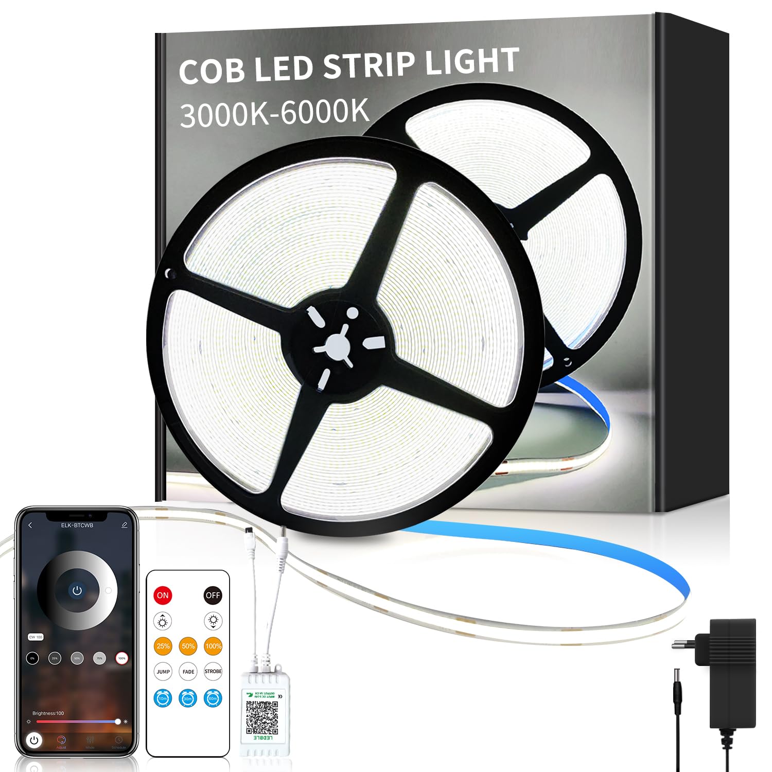 Yeewhale cob Led stripDC24V LED band,flexible Dimmbar COB LED Streifen, anwendbar auf Schlafzimmer, Raum,DIY Dekoration