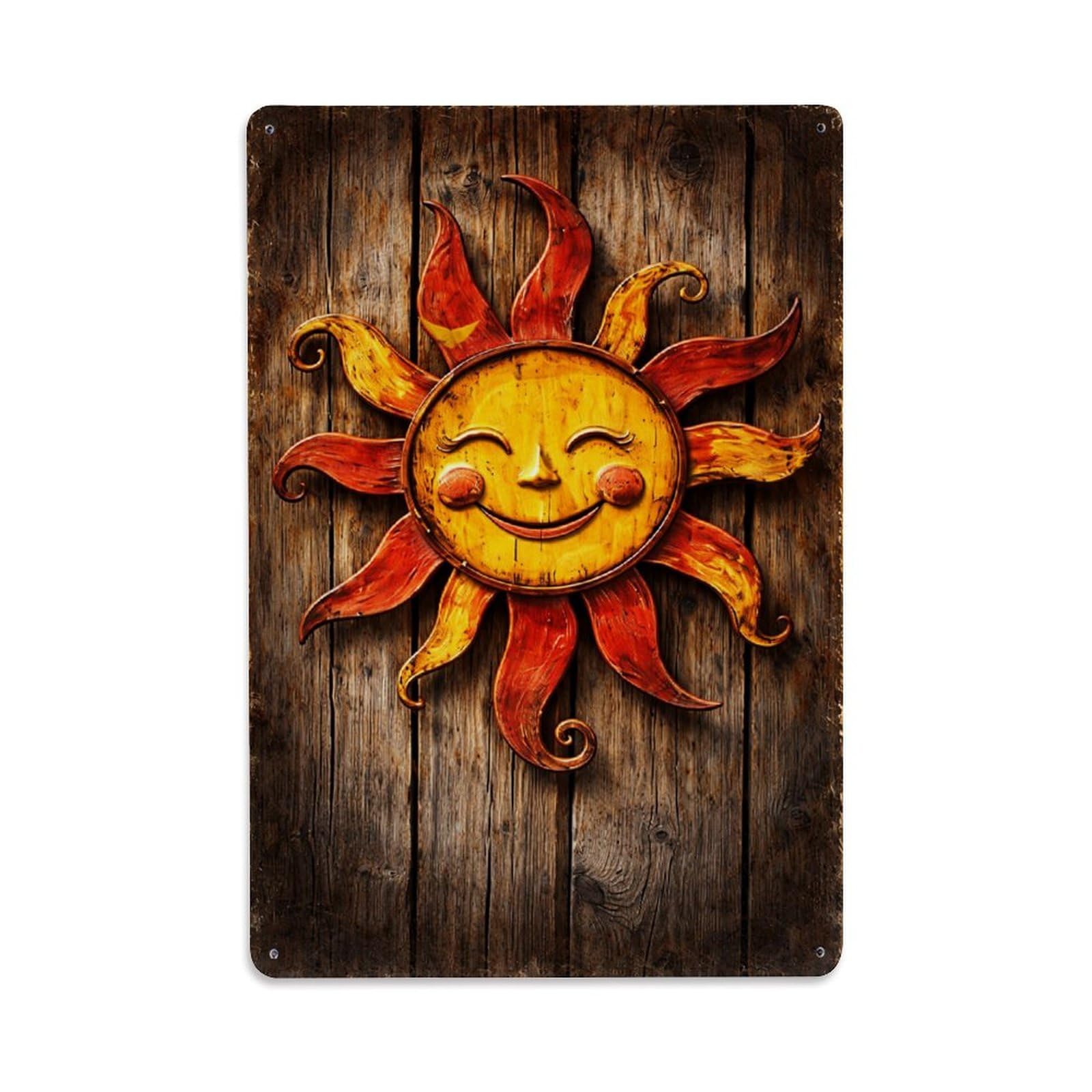 Nestemfo Vintage Smiling Sun On Wood Tin Sign Metal Sign, Living Room,Bar, Home, Bedroom Wall Decor,Retro Metal Poster 8X12 Inches