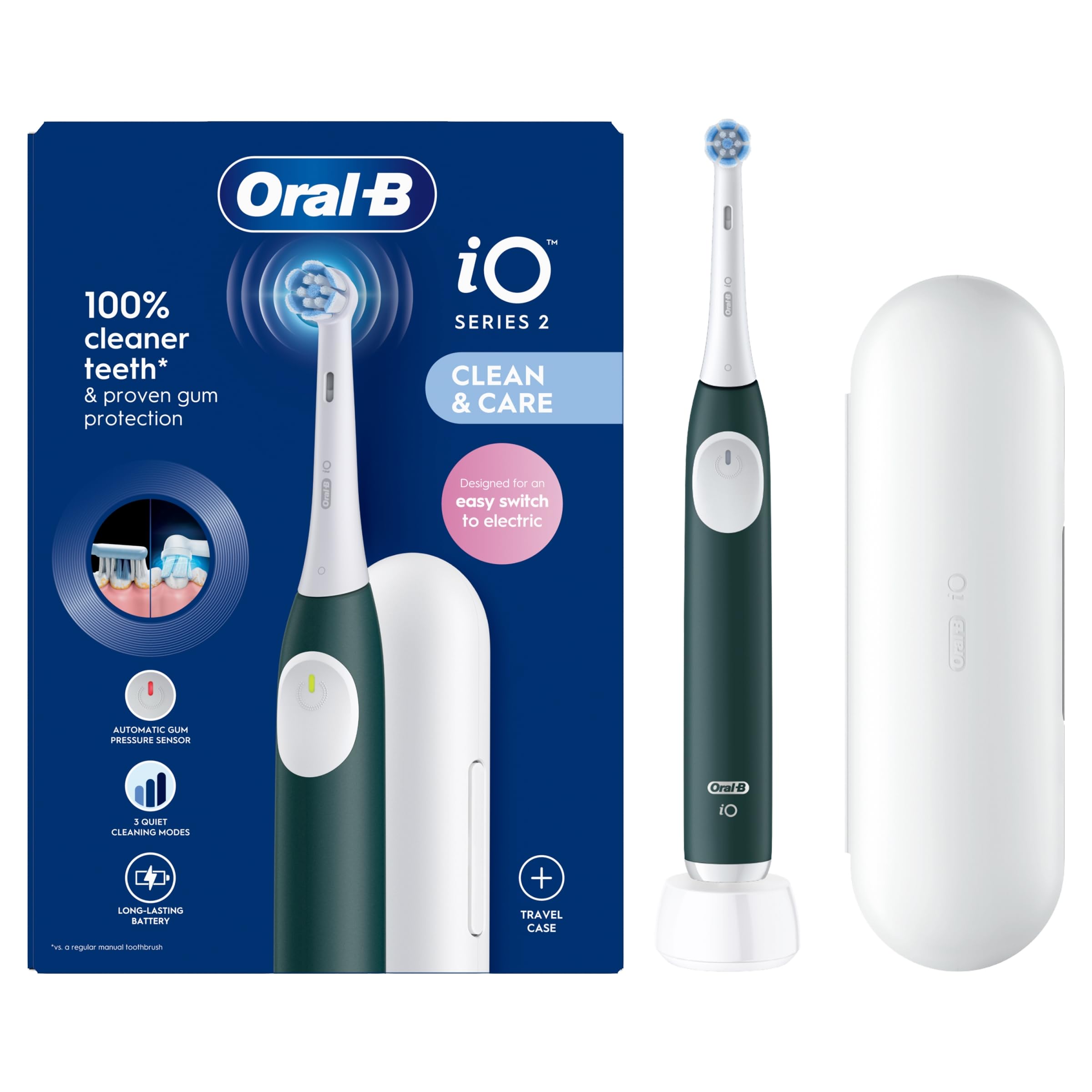 Oral-B iO2 Forest Green Elektrische Zahnbürste, 1 Zahnbürstenkopf, 1 Reiseetui