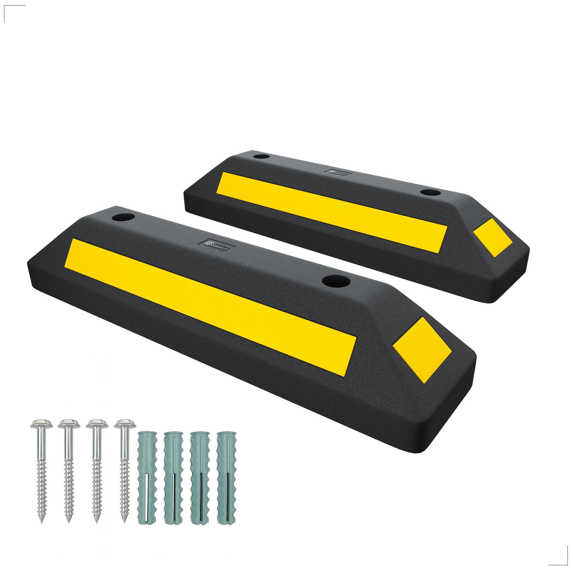 Berry PVC Parking Wheel Stopper | 57CM Wheel Stop with Yellow Reflective Stripes, Includes Screws and Anchors | Parking Curb for Car Parks, Garages | Parking Target Block for Car, RV, Truck (2 Pcs)
