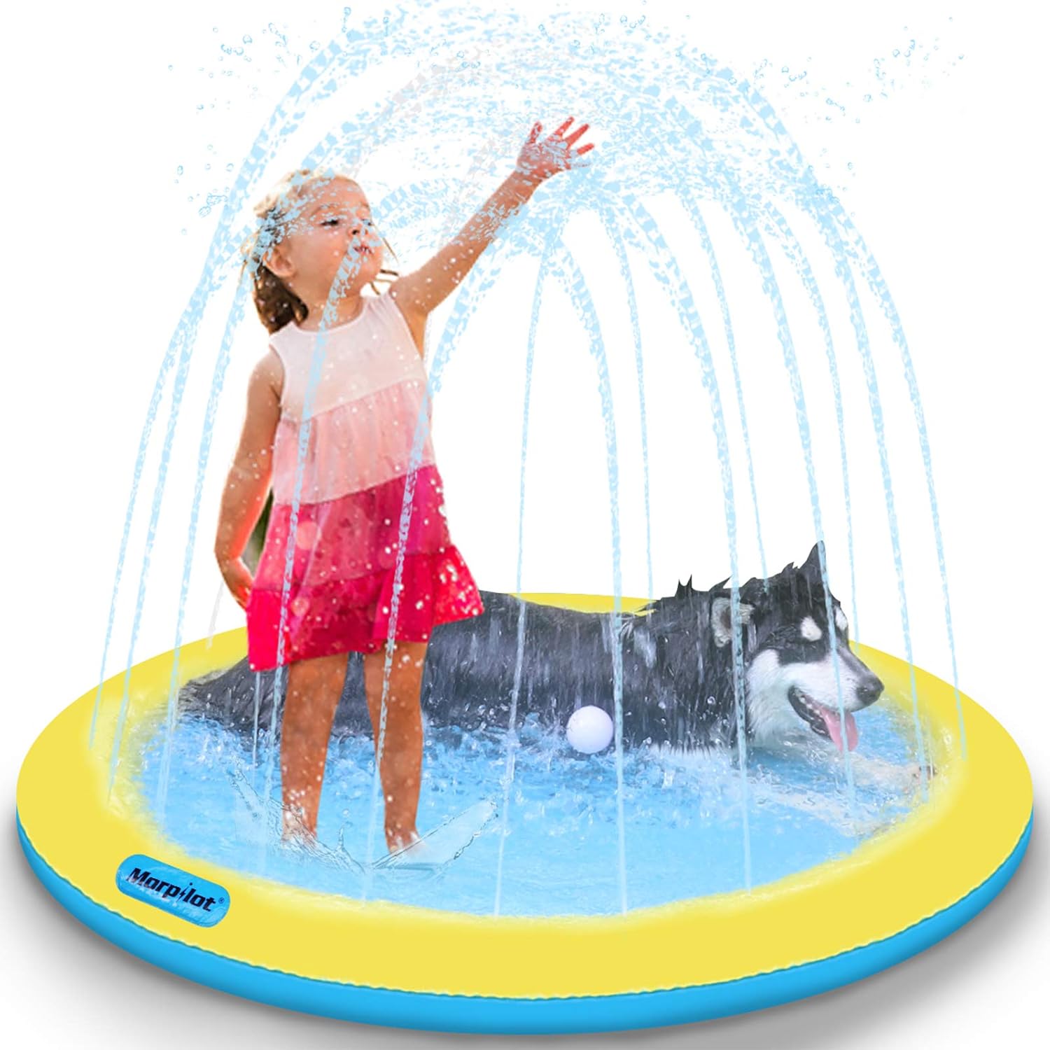 morpilot Thickened Dog Sprinkler Splash Pad for Dogs and Kids, 51" Wading Dog Pool with Sprinkler and Adjustable Water Height, Shallow…