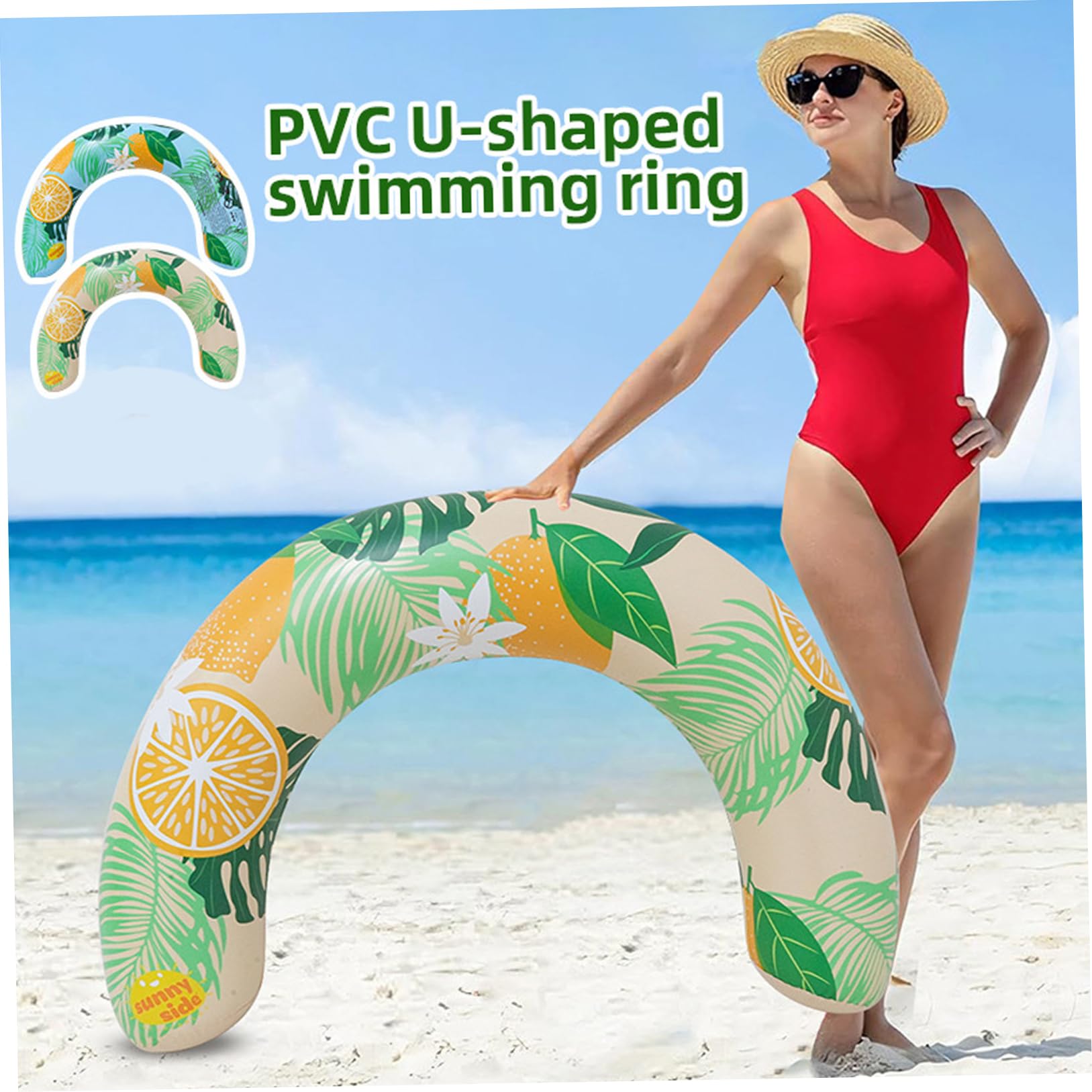 Paquete de 2 fideos inflables para piscina, fideos de natación en forma de U con estampado de limón para adultos, divertidos accesorios de flotadores para verano, playa, lago