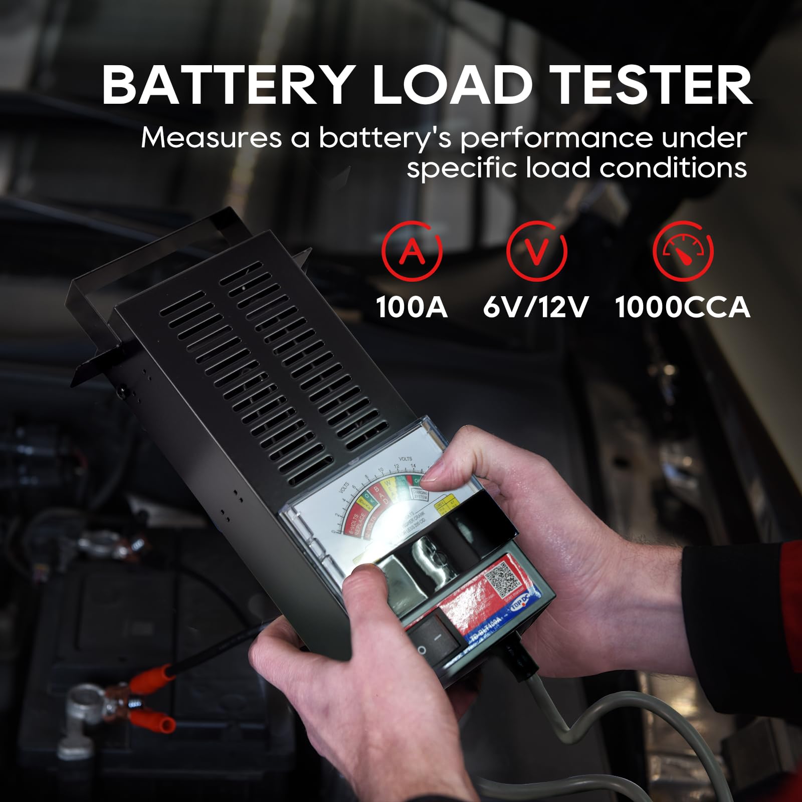 TOPDC Comprobador de batería de coche 6V/12V 100-1000 CCA, 100 A, 100 A, para coche, caravana, moto, ATV, barco