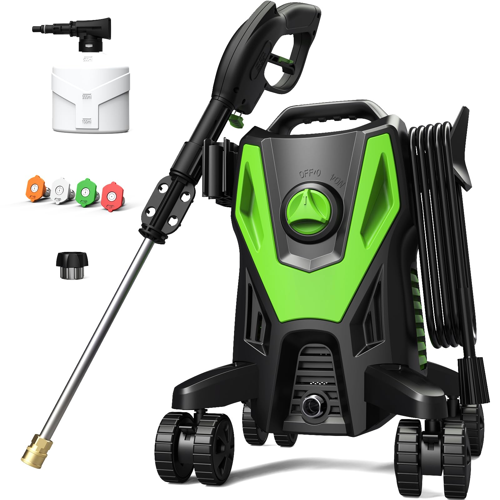 Electric Pressure Washer 4200 PSI 2.8 GPM, 4 Nozzle Tips, Power Washer with 20 FT Hose, 35 FT Power Cord, Adds 4-Wheel Anti-Tip Technology, Swivels 360°, for Gardens, Decks, Paths
