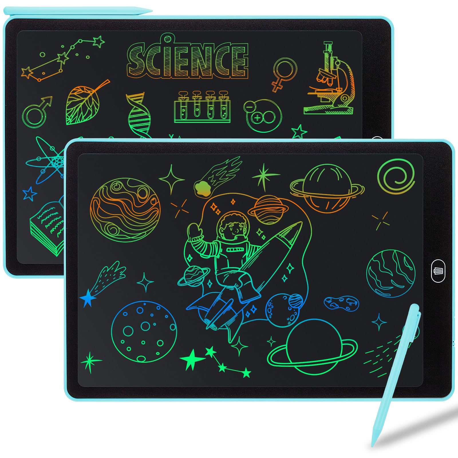Damcyer 2 Pezzi Tavoletta Grafica LCD Scrittura 15 Pollici,LCD Tavoletta Grafica Bambini con Schermo Colorato,Taccuino Cancellabile con Adesivi Animali,per Ragazzi e Ragazze di età 3 4 5 6,Blu+Blu