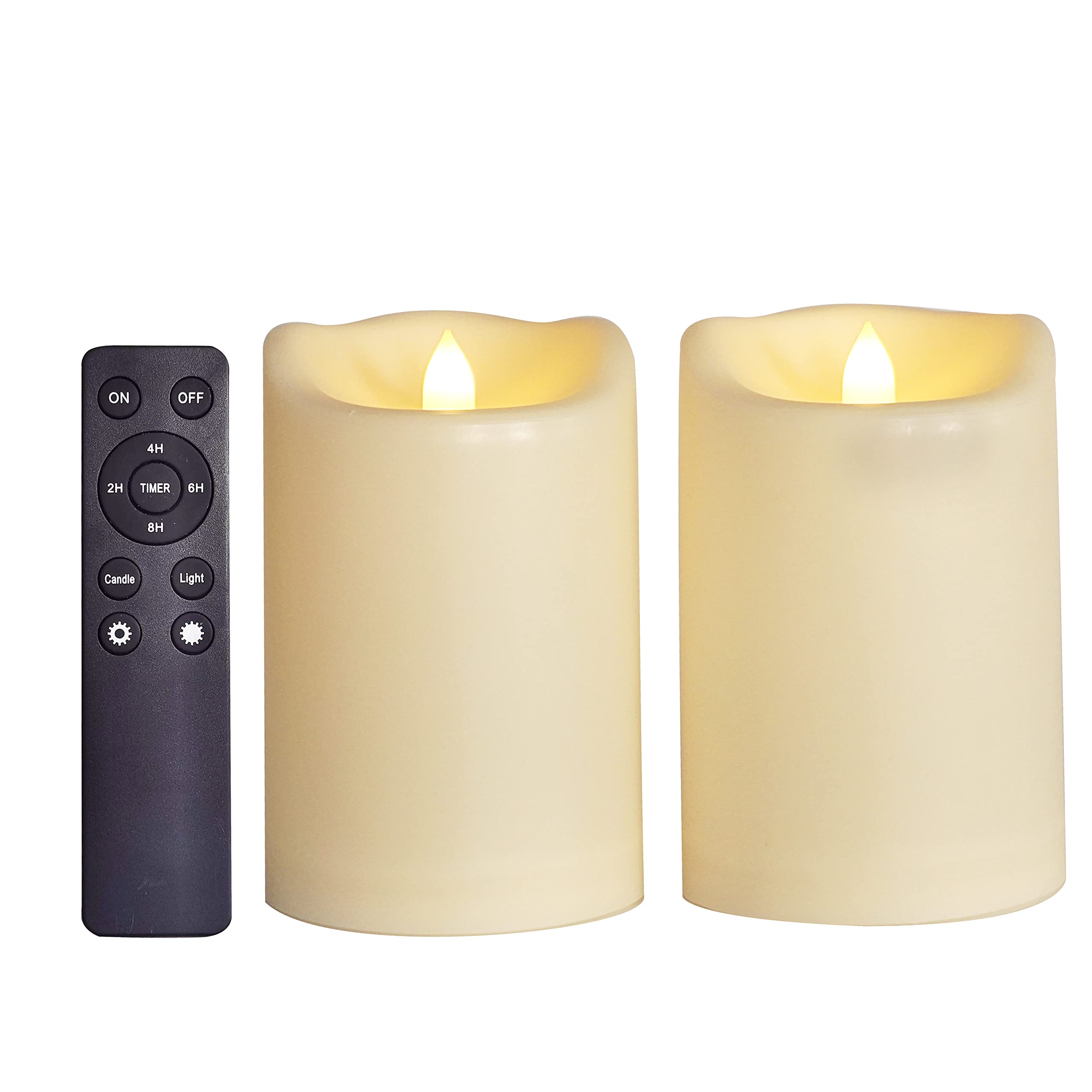 Outdoor Battery Operated Flameless LED Pillar Candles Remote D4”xH6” 2 PCS | CANDLE CHOICE Large Waterproof Plastic Flameless Pillar with Remote Timer Lantern Patio Garden Wedding Christmas Decorations
