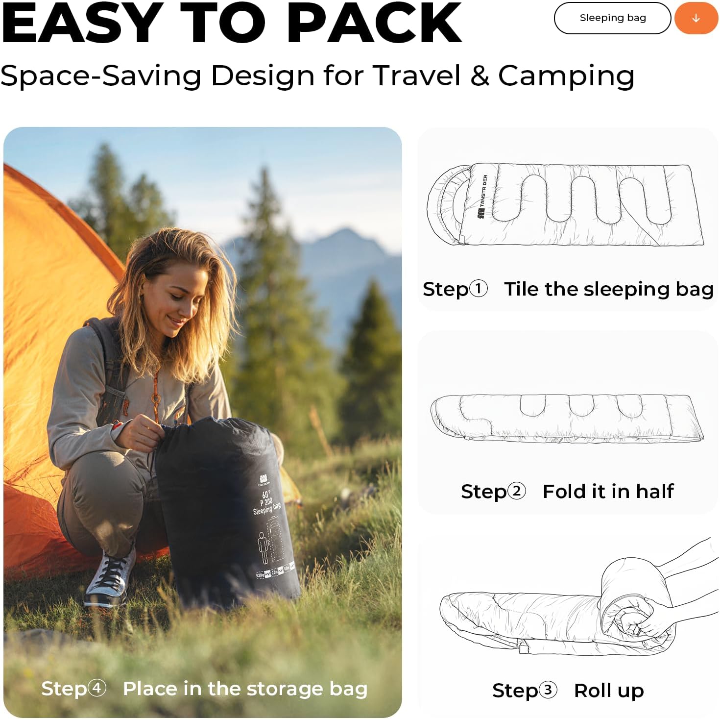 Sleeping Bag for Adults Warm Weather, Compact Lightweight Backpacking Sleeping Bag with Compression Sack, Camping Essentials Gear for Hiking Travel Climbing Outdoor & Indoor Use