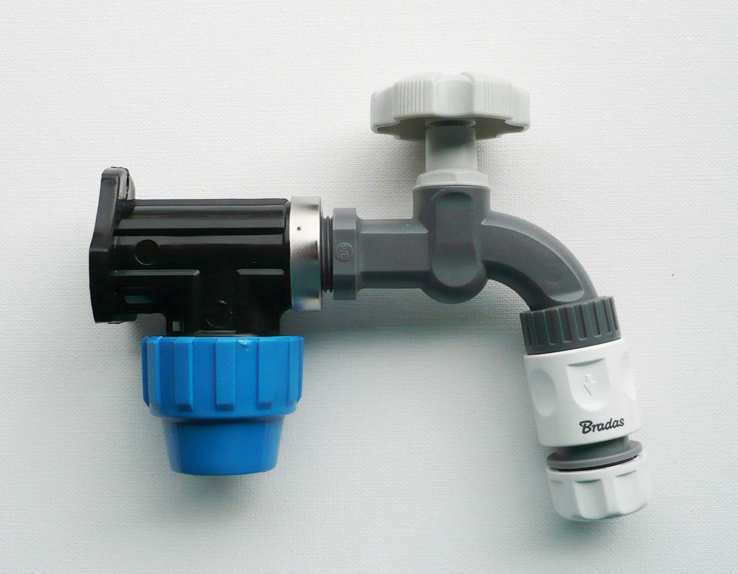 Farm & Field Hardware MDPE Compression Wall Plate Elbow (25mm) with Polypropylene Bib Tap & 1/2" Snap-On Hose Fittings