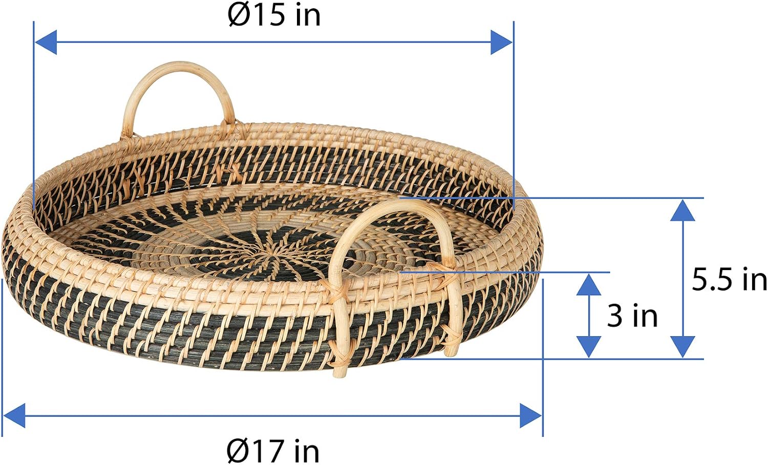 Round Rattan Serving and Breakfast Tray, Natural-Black