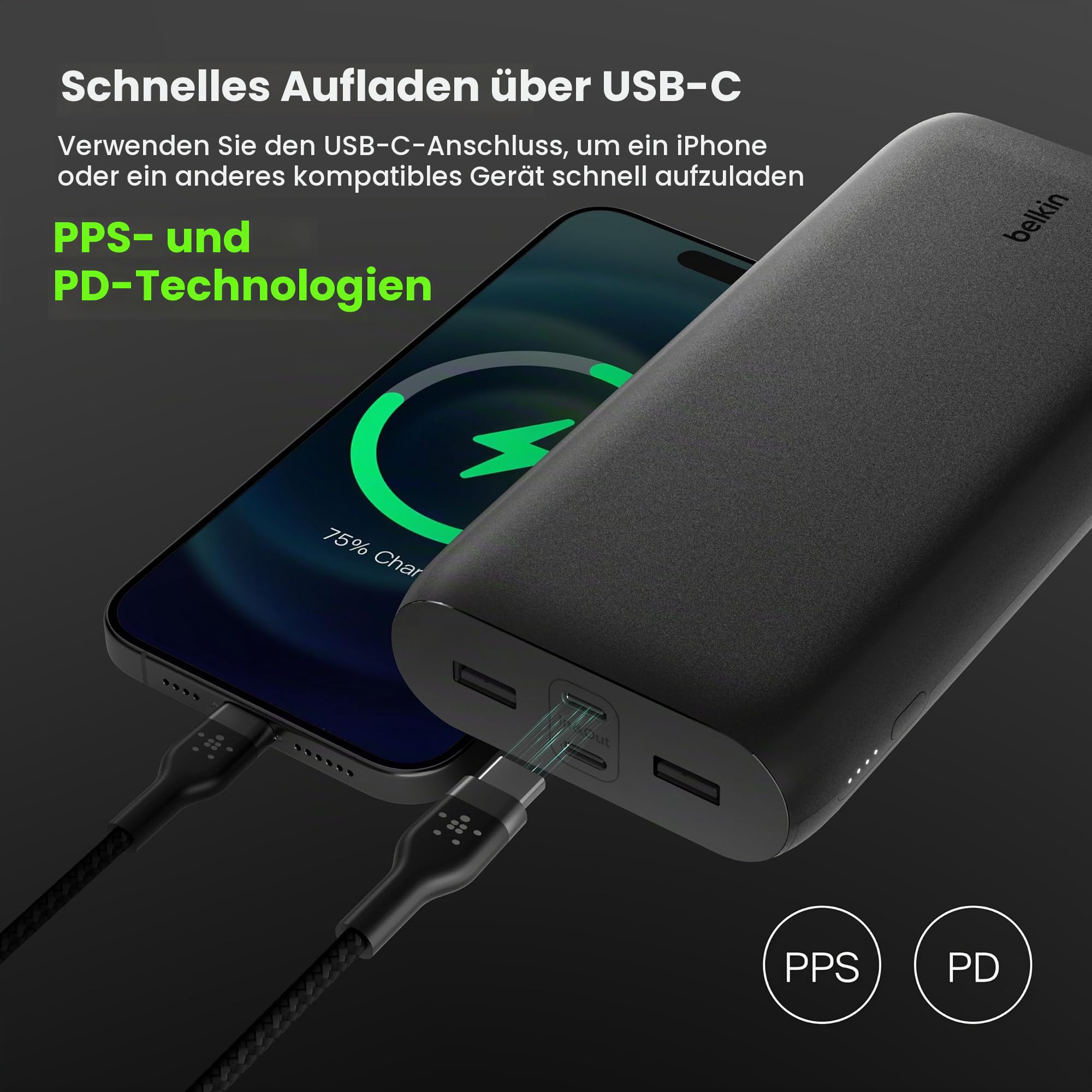 Belkin BoostCharge 26000mAh Power Bank USB Ports zum Schnellladen – Schwarz