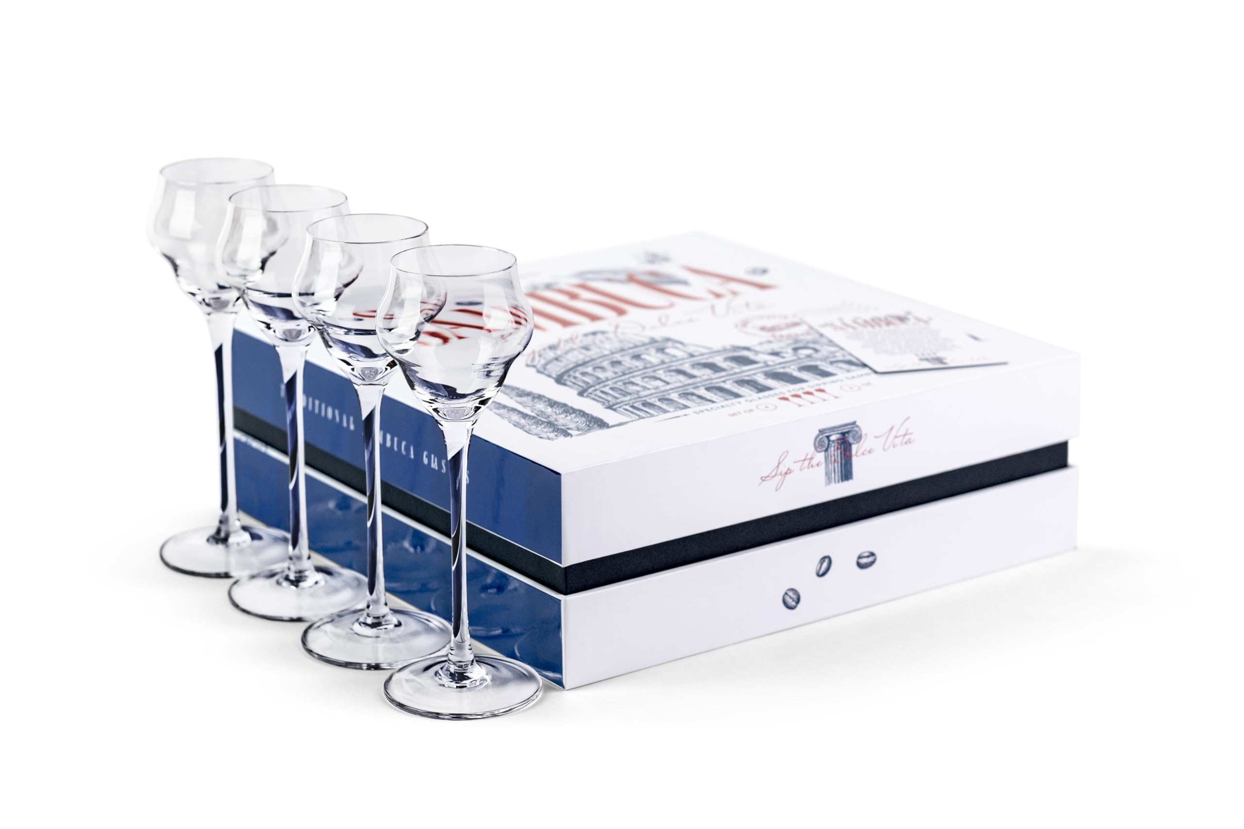 Petits Verres à Sambuca, à Liqueur et Digestifs en Cristal avec Pied Long | Lot de 4 | 90 ml | Verrerie Élégante à Liqueur pour Apéritif, Amaro et Spiritueux