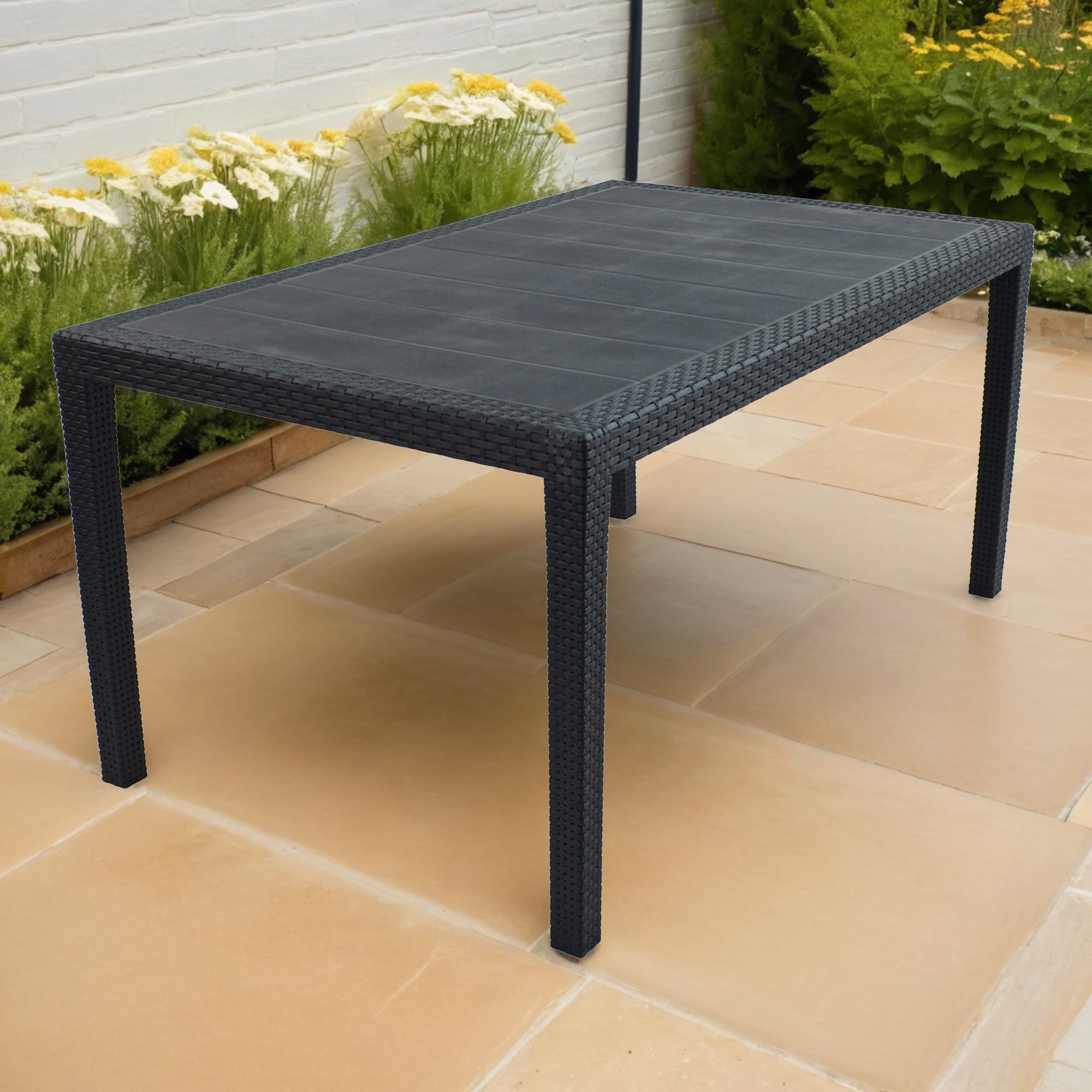 TRABELLA Garden Resin Plastic Salerno Rectangular Table Anthracite