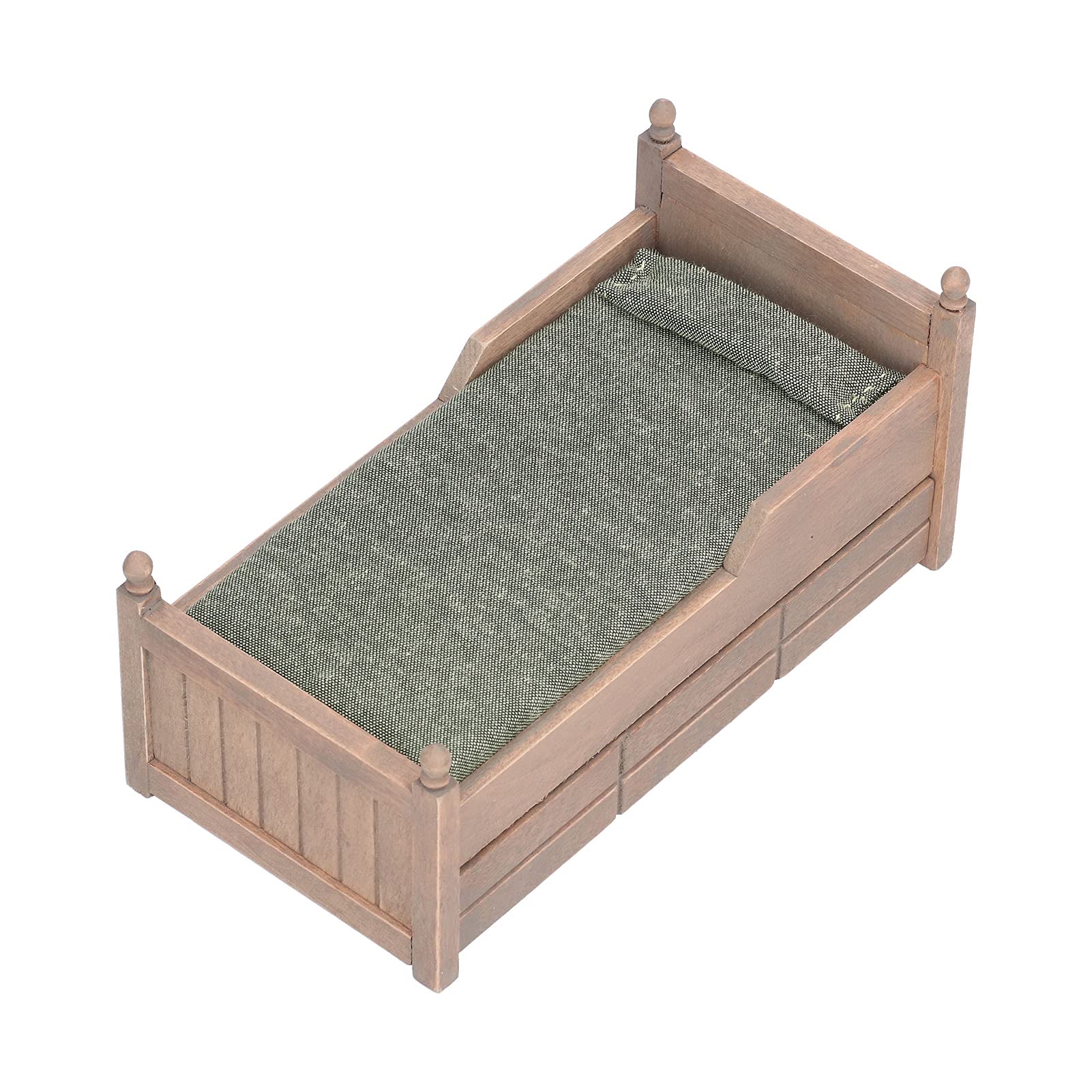 1:12 Scale Dollhouse Bed - Birch Wood Miniature Furniture With Drawer & Bedding
