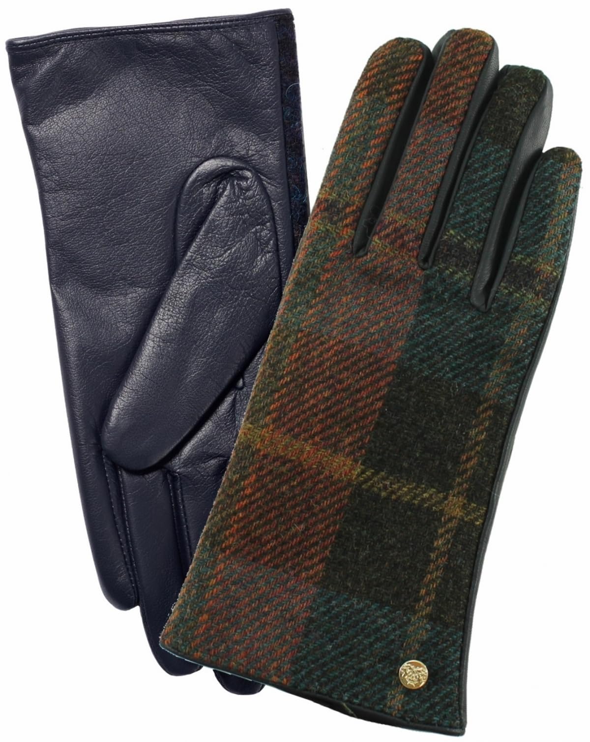 Failsworth Millinery Mallalieus Tweed Wool Leather Gloves - Teal, Small-Medium