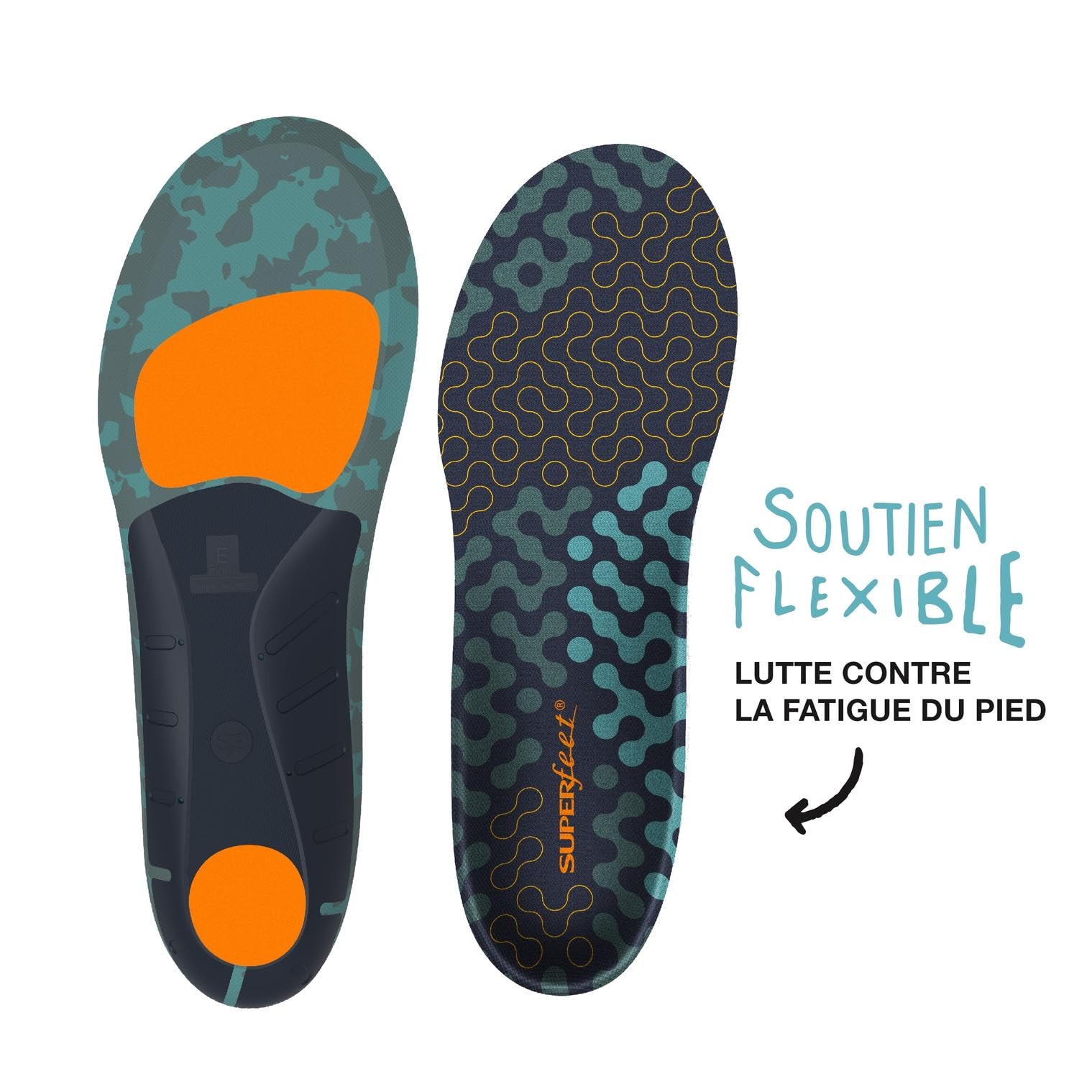 Superfeet Active Cushion Semelles à Voûte Plantaire Haute, EU 42-44 | Semelles sur Mesure, Soutien de la Voûte Plantaire pour les Chaussures de Course, Conçues pour les Voûtes Hautes