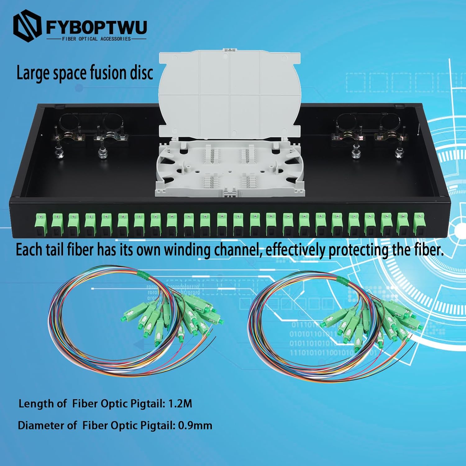 2 Packs 24 Singlemode 24 Port SC-APC Rack Mount Enclosure Box & Splice Trays Fiber Cables Kit (Include Pigtail & Couplers), 24 Core LGX Loaded Patch Panel Box fits for 19" Racks Cabinet