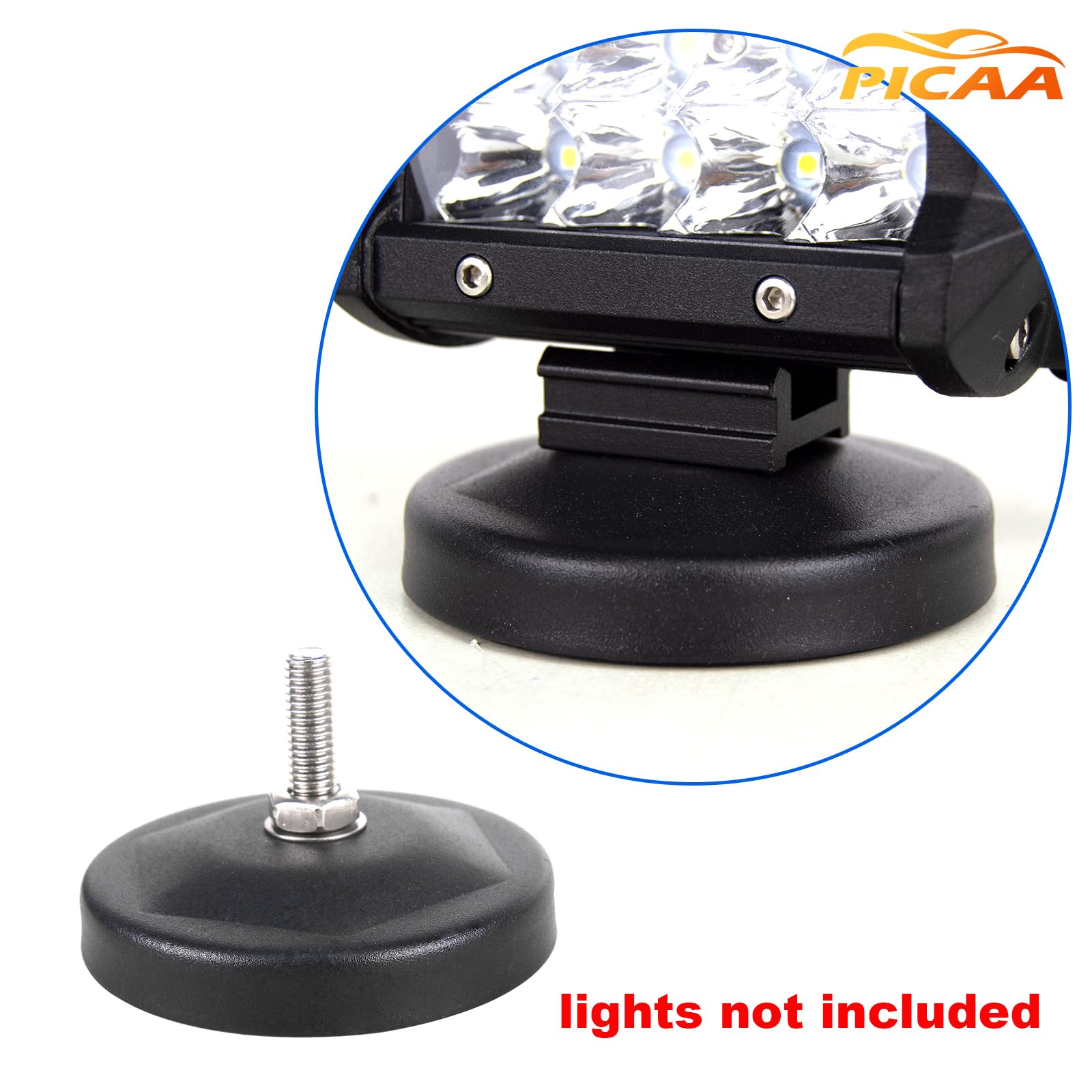PICAA 2 szt. magnetycznych wsporników montażowych LED, śruby 7,5 mm, uniwersalne dopasowanie do samochodu, terenu, 4 x 4, SUV
