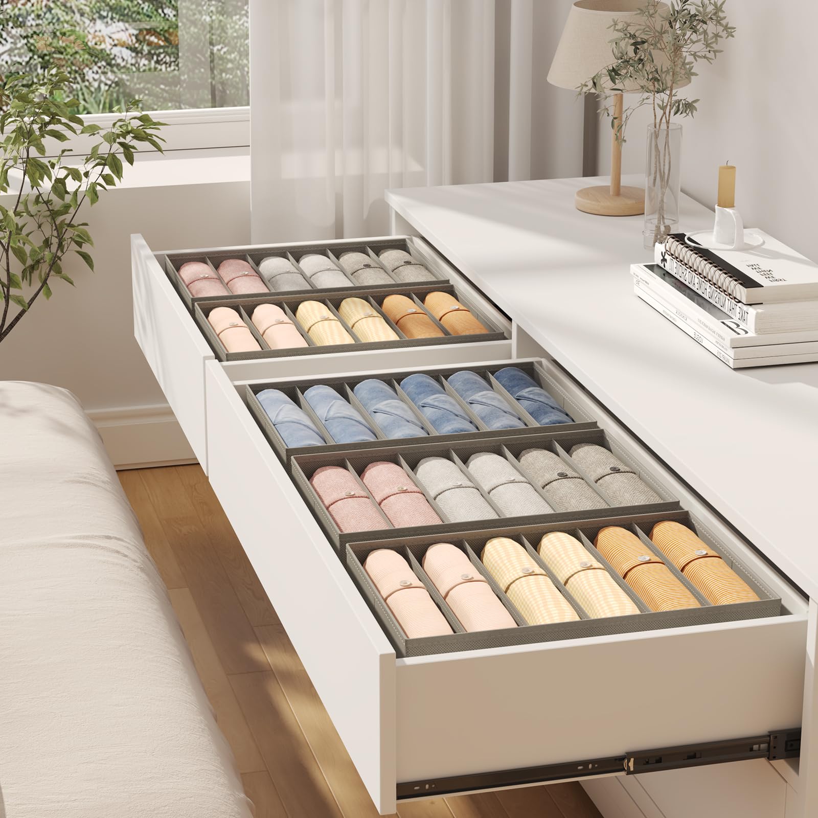 Lifewit Cajas Organizador Armario Plegables Separadores Cajones 6 Compartimentos Almacenar Ropa 42 x 27 x 17 cm 4 Piezas