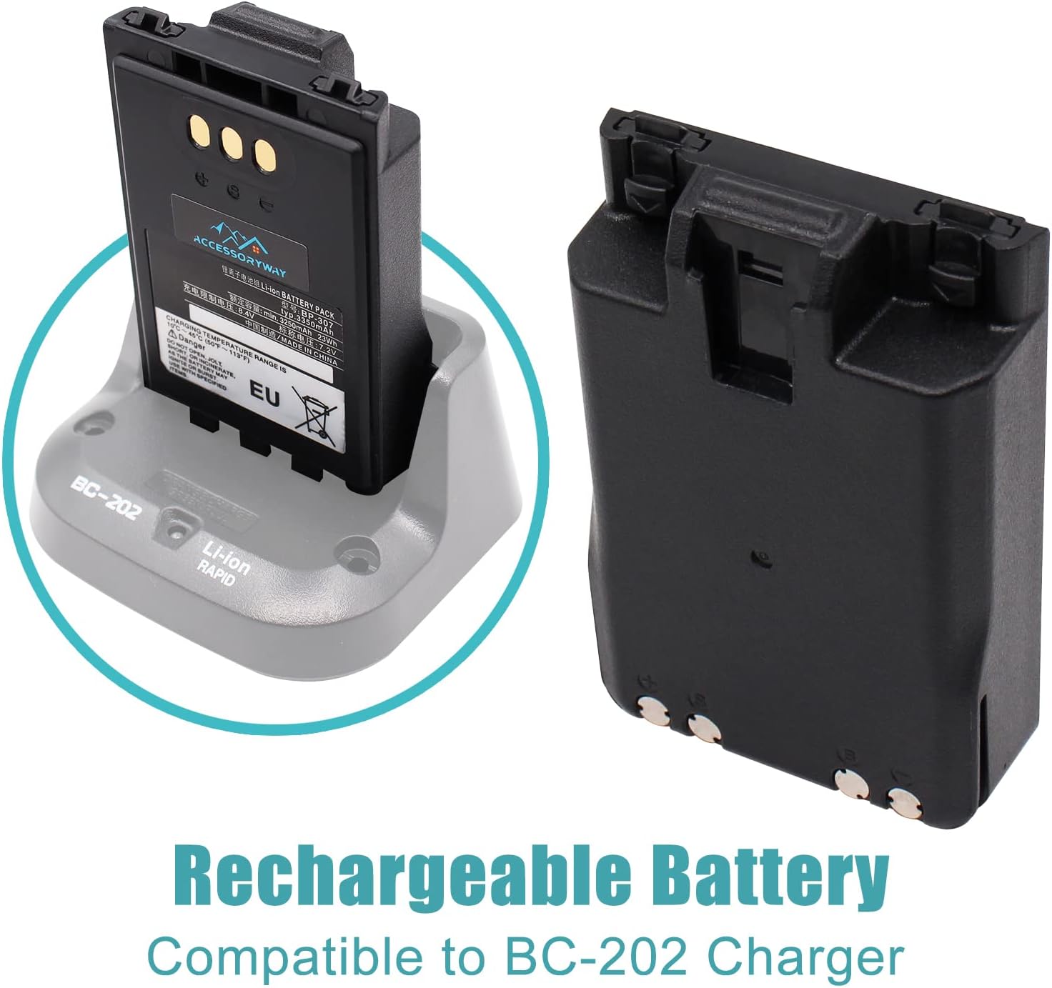 BC-202 Rapid Charger & BP-307 3350mAh Replacement Battery Compatible for ICOM ID-31A ID-31E ID-51A ID-51E Two Way Radio Accessories