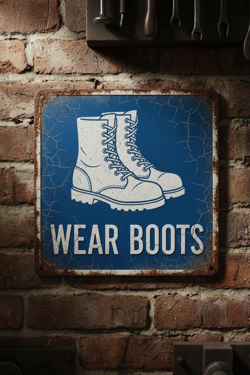 Wall Decor Wear Boots - Mandatory Sign Metal Sign 8x12Inch Clear Signage For S, Fences Vintage Signs Aluminum Plates Printed