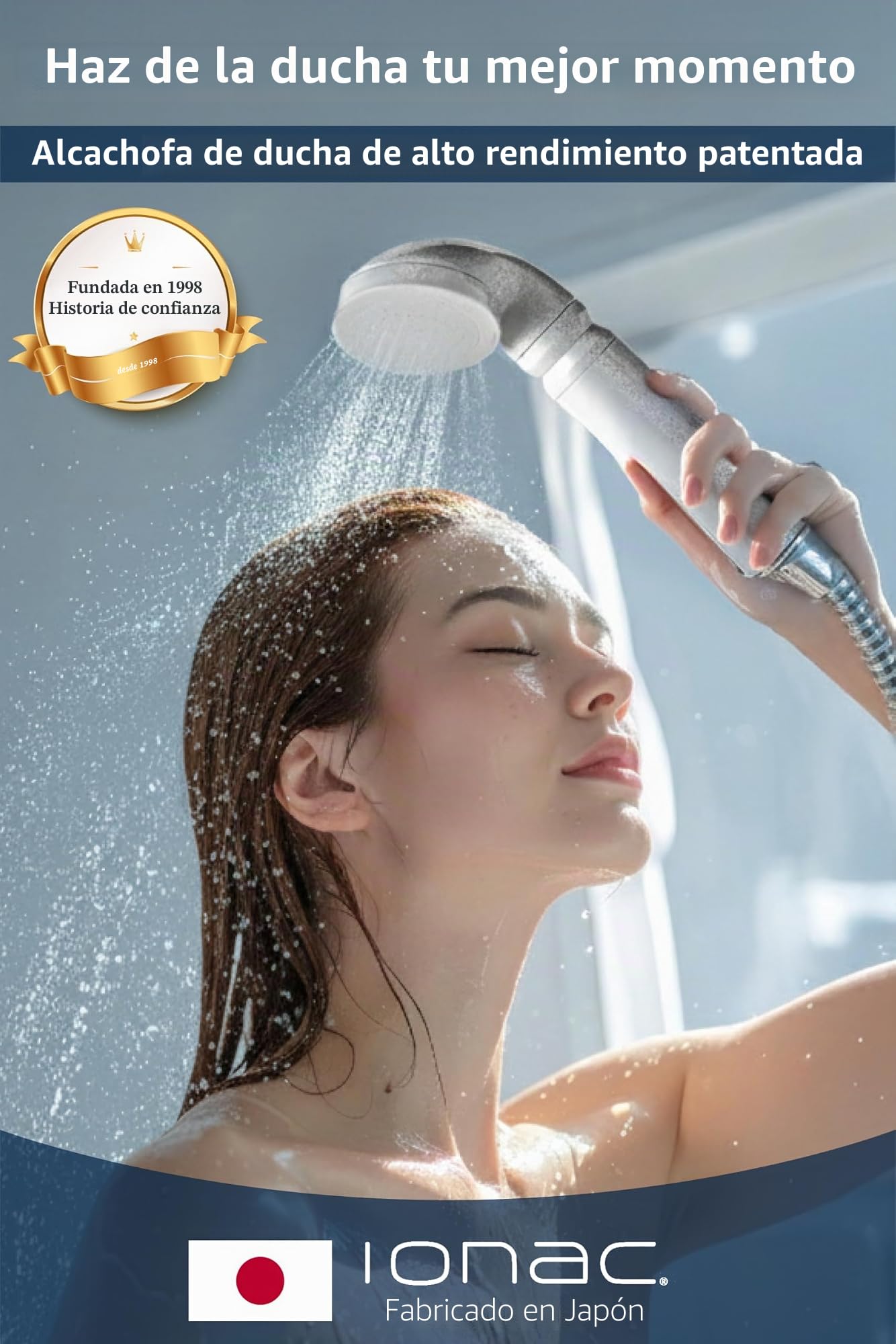 Fabricado en Japón y tecnología innovadora: cabezal de ducha IONAC con filtro, ducha suavizante de agua, spa en casa, adecuado para atópia, cabezal de ducha que ahorra agua (básico)