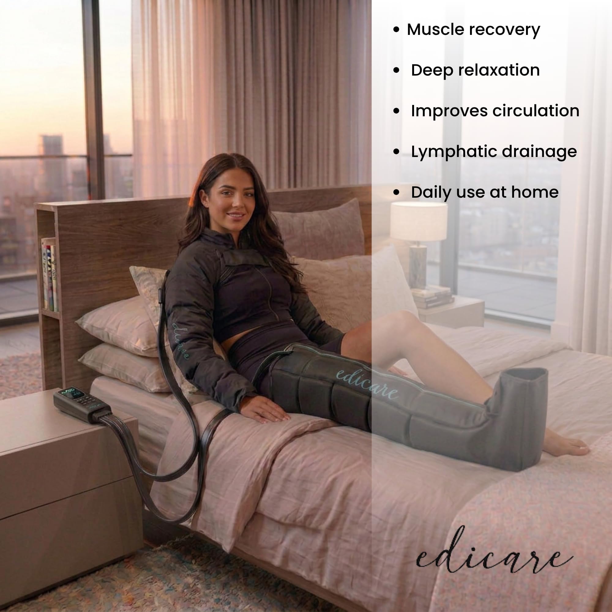 Edicare, Presoterapia para Casa Profesional con Cable – Drenaje Linfático Piernas, Brazo y Abdomen – Sistema Completo Presoterapia