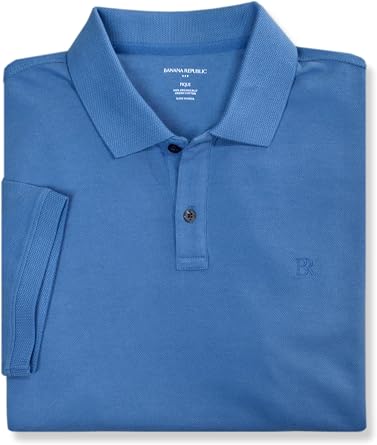 Banana Republic Mens 803392 Regular Fit Pique Mesh Organic Cotton Monogram Polo Shirt Medium, Indigo Crush Blue