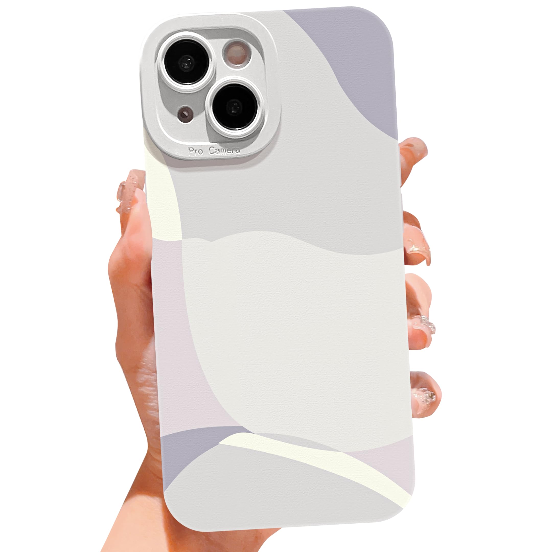 YKCZL Compatible with iPhone 15 Plus Case 6.7 inch,Cute Painted Art Heart Pattern Full Camera Lens Protective Slim Soft Shockproof Phone Case for Women Girls-White