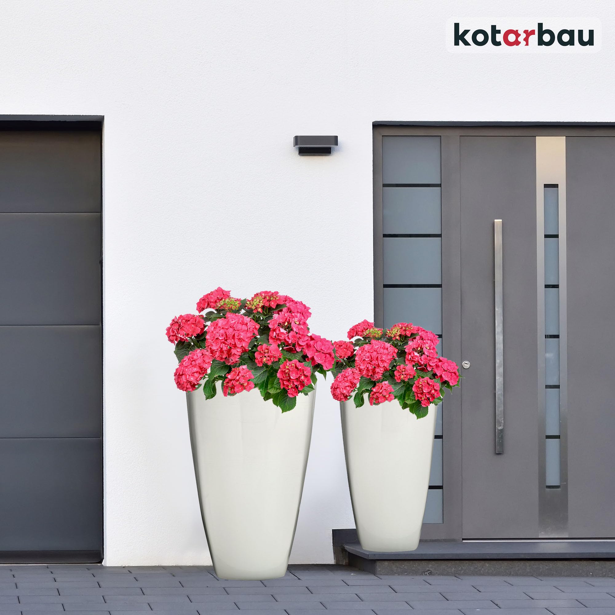 KOTARBAU® Zestaw 2 doniczek 56 cm i 59 cm białe doniczki ceramiczne z odpływem wody | ceramiczna osłona na kwiaty | ceramiczna osłona na kwiaty | doniczka z błyszczącym wykończeniem