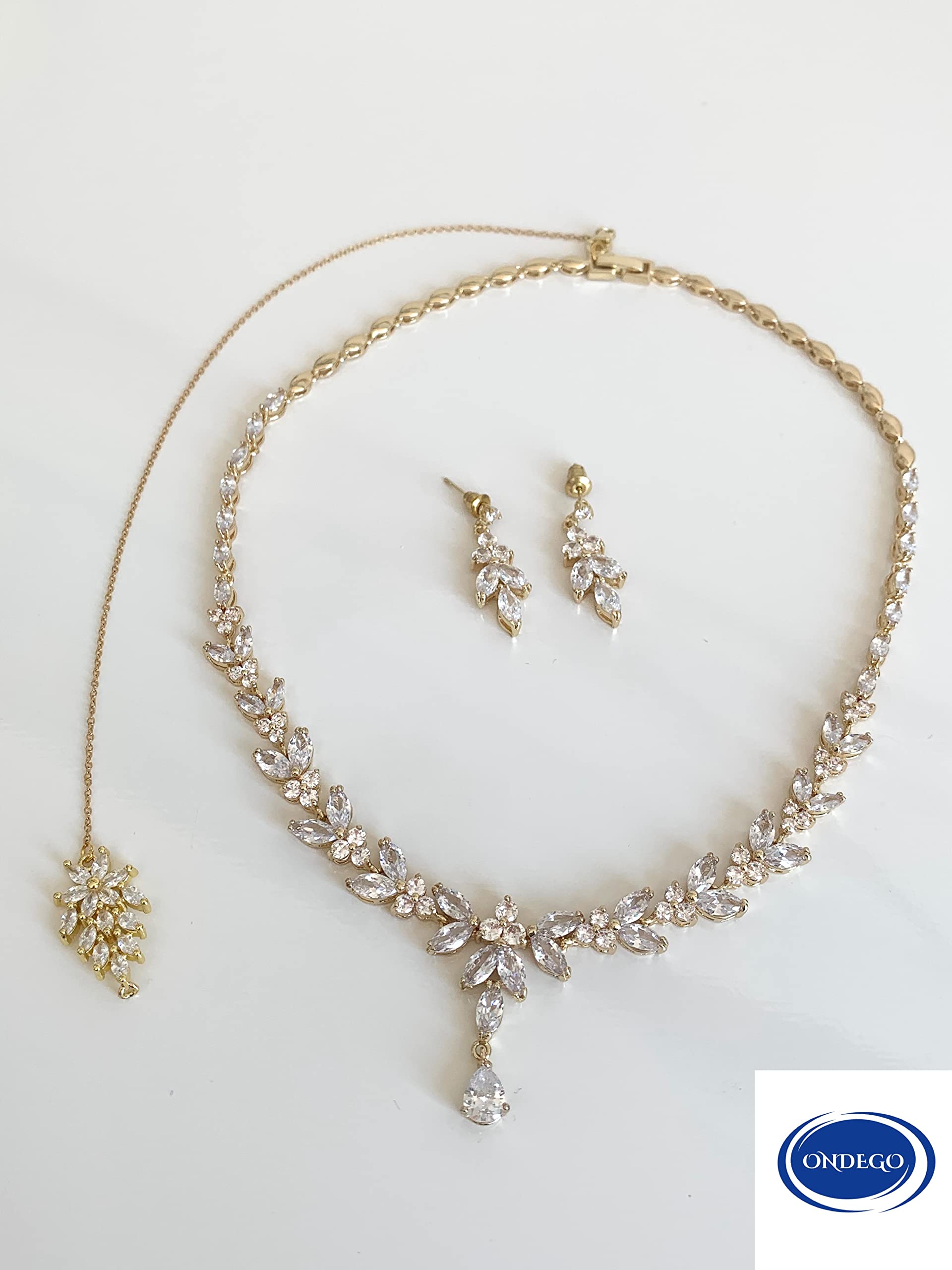 ZIRKONIA GOLD Schmuckset Brautschmuck Rückenkette Handmade dezent elegant Brautjungfer Geschenk