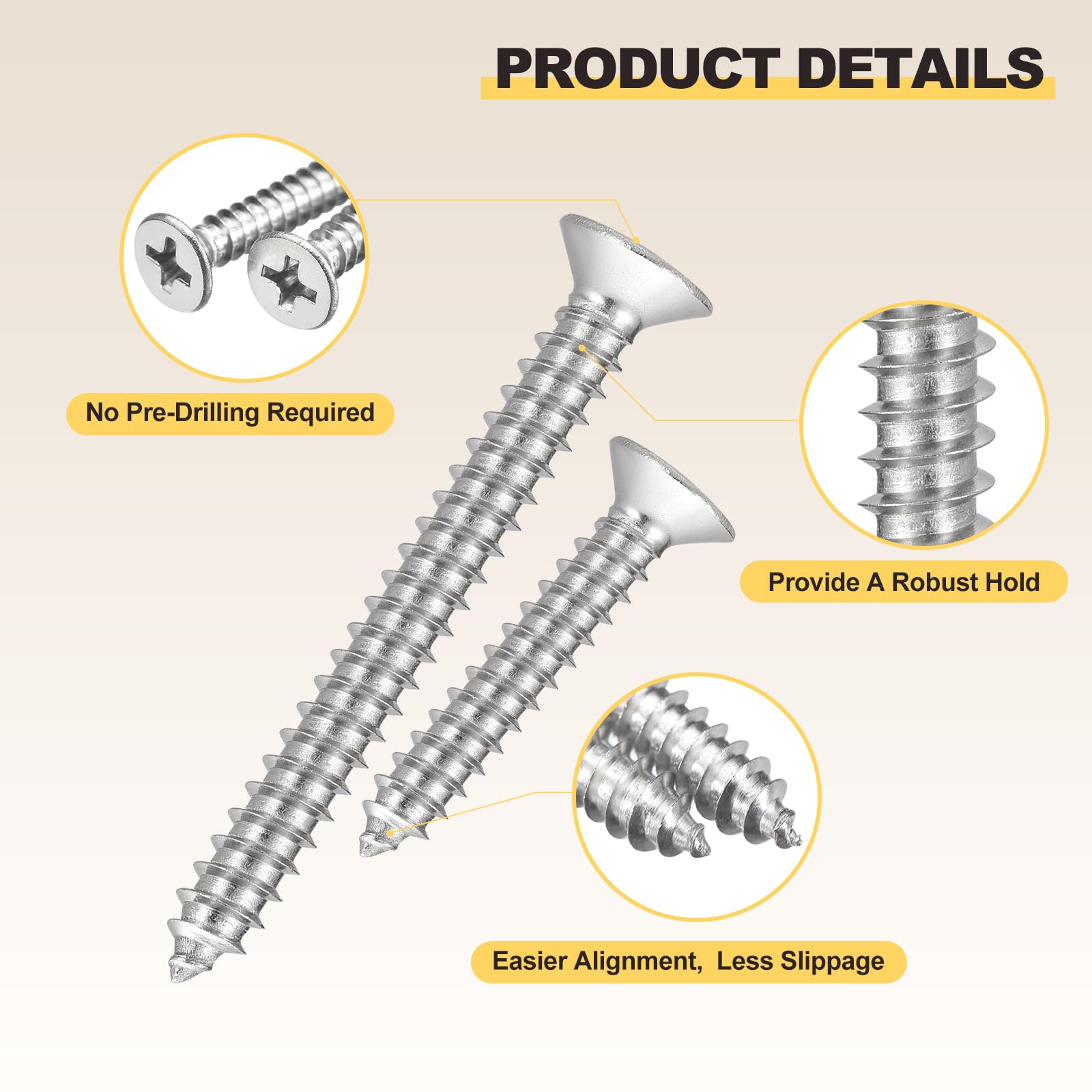 METALLIXITY Countersunk Phillips Wood Screws (#7x3/4") 100Pcs - Image 3