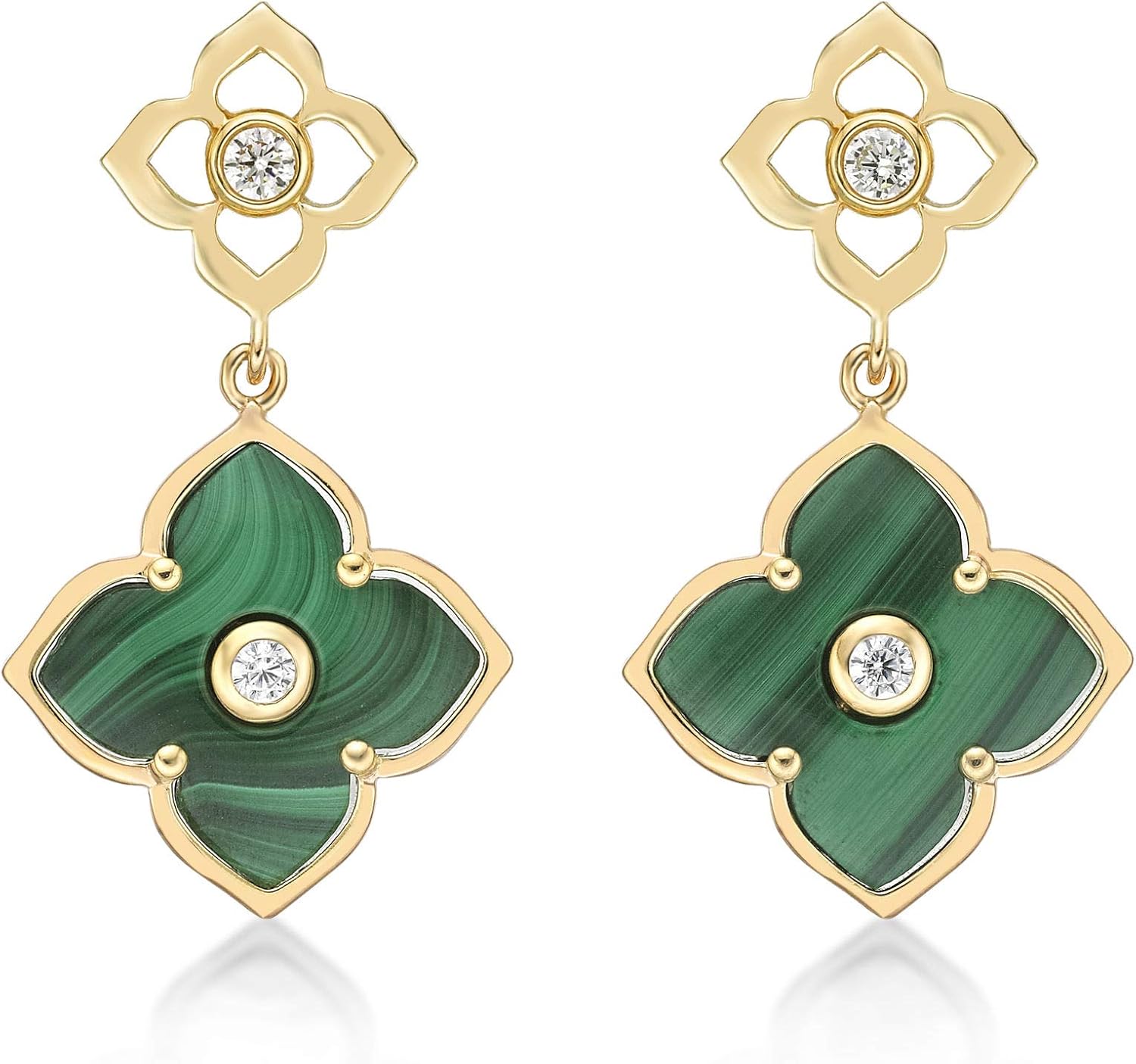 Black Onyx, Green Malachite or Mother of Pearl Flower Dangling Drop Earrings for Women in 925 Sterling Silver with Rose Gold Plating Post Back by Lavari Jewelers