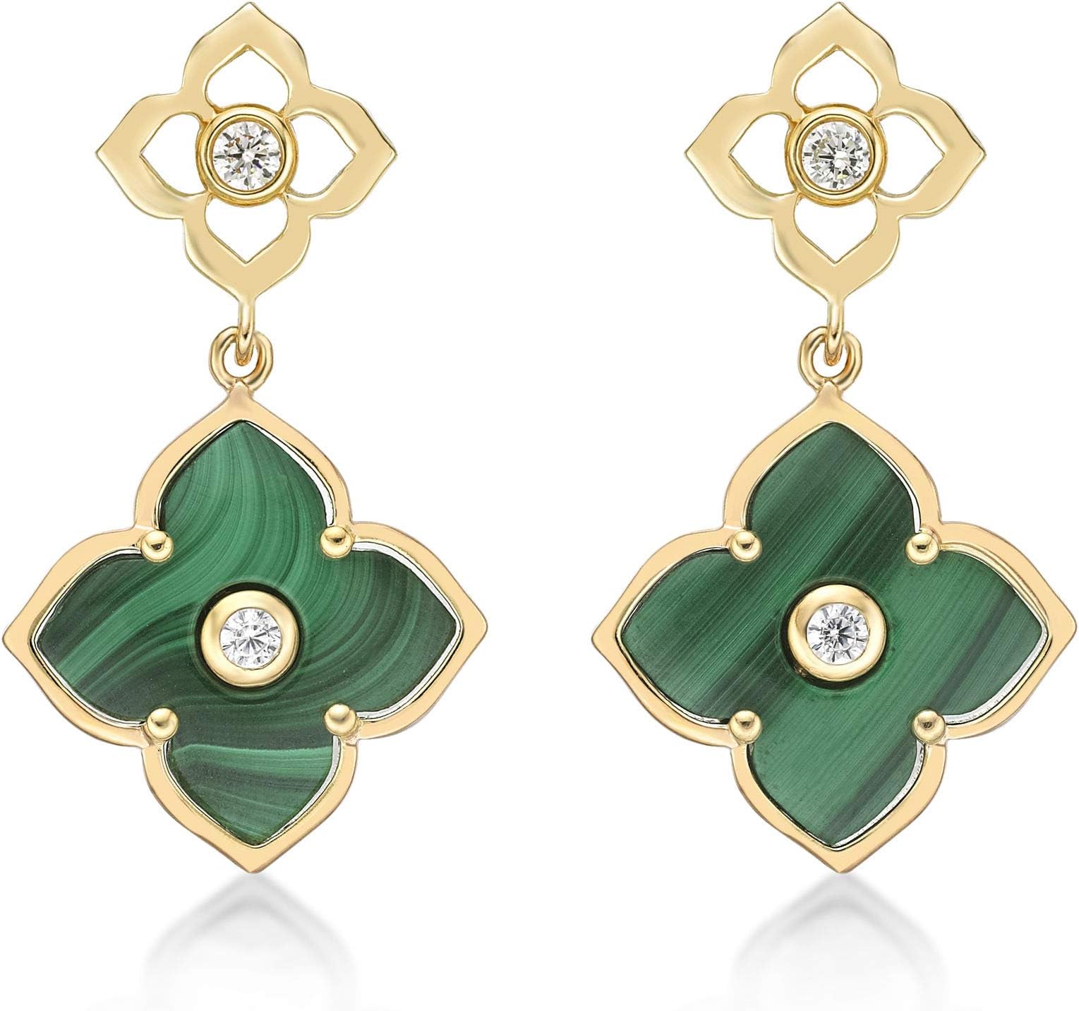 Black Onyx Flower Dangling Drop Earrings for Women in 925 Sterling Silver with Rose Gold Plating Post Back by Lavari Jewelers