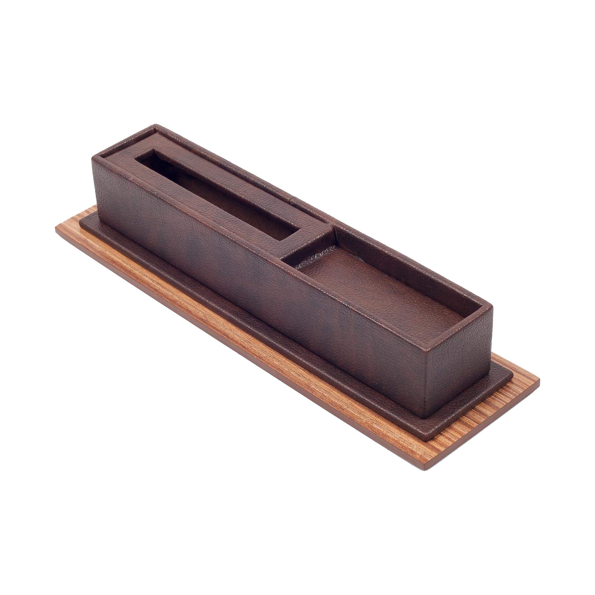 Set di organizer da scrivania in pelle Lux, combinazione di legno di noce - Accessori da scrivania per ufficio - Forniture per scrivania - Set da scrivania in pelle - 11 pezzi (Brown)