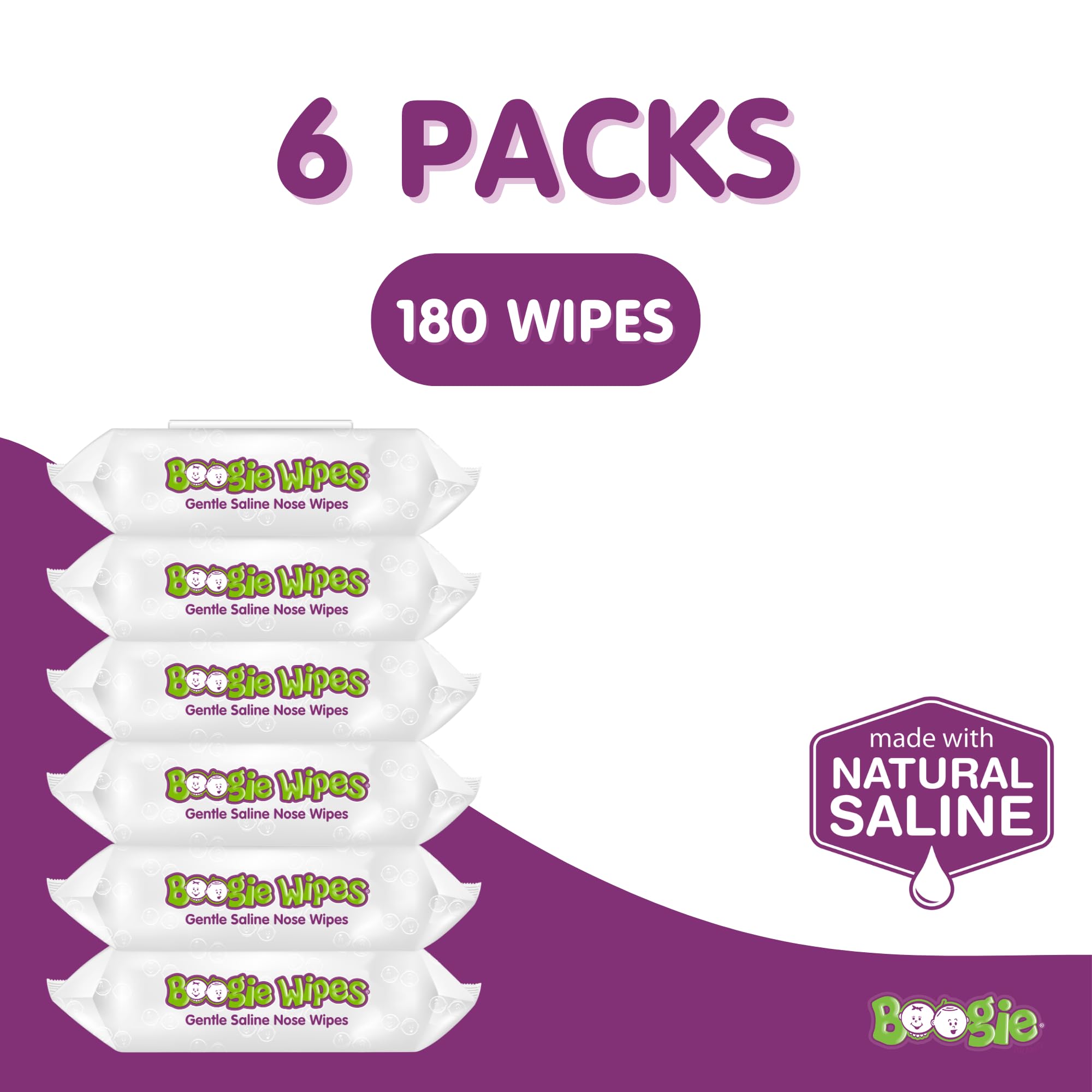 Boogie Wipes Boogie Wipes, Unscented, 30 Count (Pack of 6) by Boogie Wipes | Hipoalergénico y sin alcohol, fabricado con solución salina natural, aloe, manzanilla y vitamina E, bolsa de pañales esencial