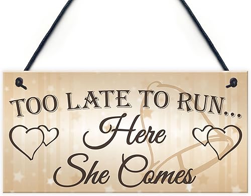 XLD Store Shabby & Chic boda señal de demasiado tarde Run novia Novio presente placa para bodas regalo madre Padre de la novia