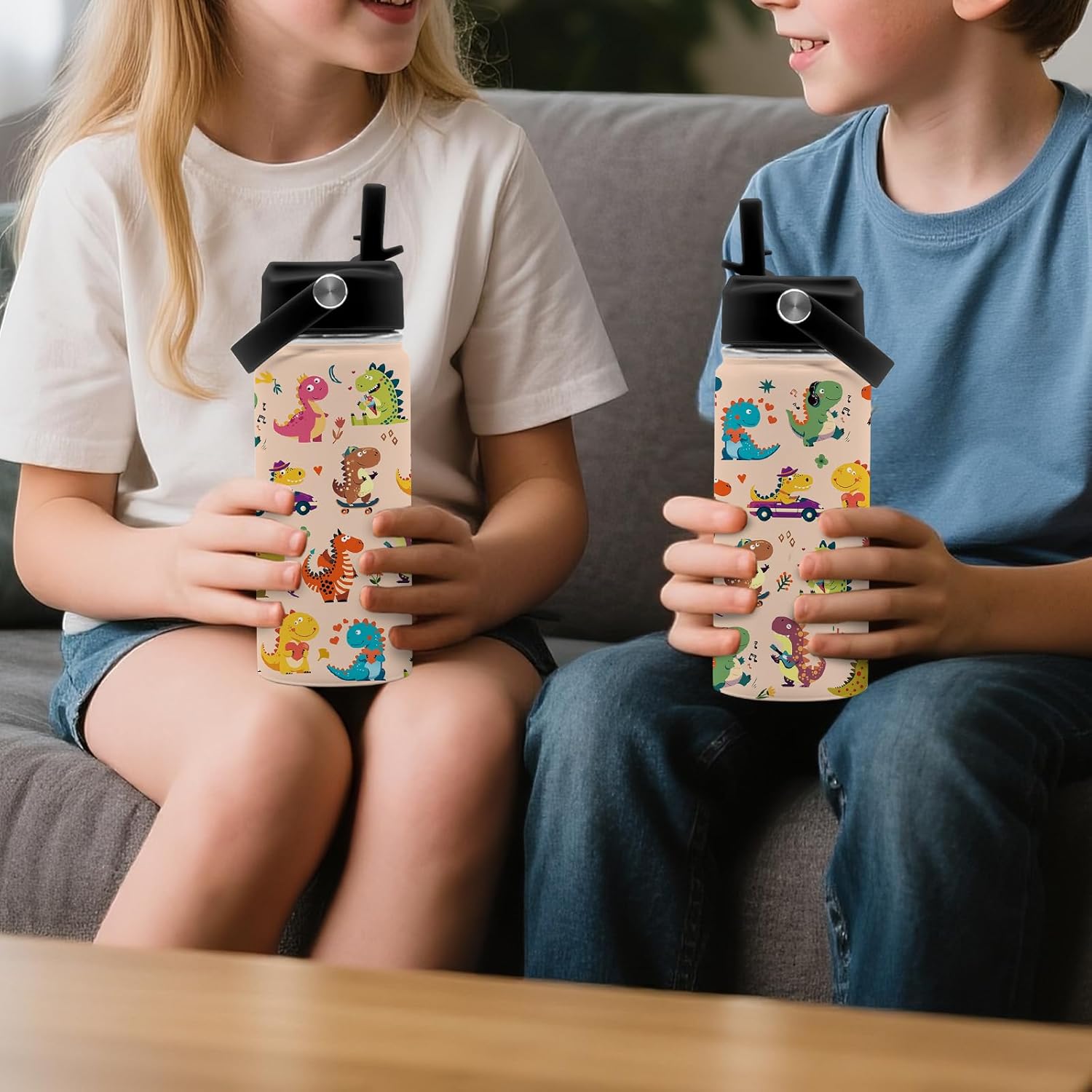 Dinosaurs Gifts for Kids Boys, 16 oz Water Bottle with Straw Lid, Stainless Steel Insulated Tumbler, Cute Water Bottles, Funny Dinosaurs Cups Gifts for Birthday Christmas - Image 7