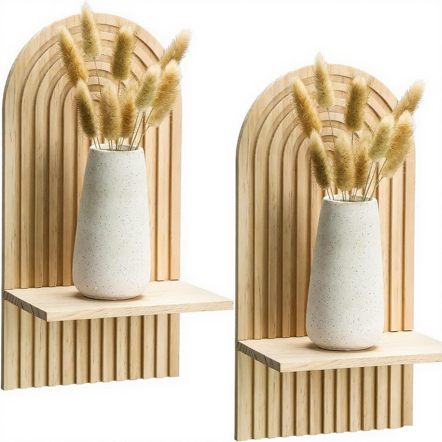 2 Pack Boho Rainbow Wall Shelves - Natural Wood Floating Shelves for Nursery, Bedroom, Living Room | Modern Boho Decor, Mounting Hardware Included