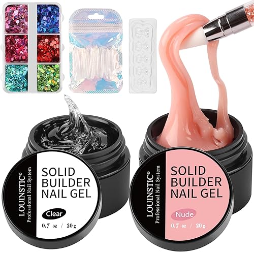 LOUINSTIC Gel constructor sólido para uñas, 2 unidades de gel no pegajoso para tallar uñas 3D, gel de extensión de uñas, gel de escultura sólido,