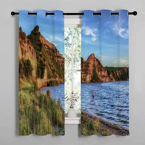 Miniatura 3 de Cortinas De Cocina Modernas Beach View Coastline Sliding Glass Door Blackout Curtains Cortinas para Ventanas De Cuarto 63Inch Width by 80Inch