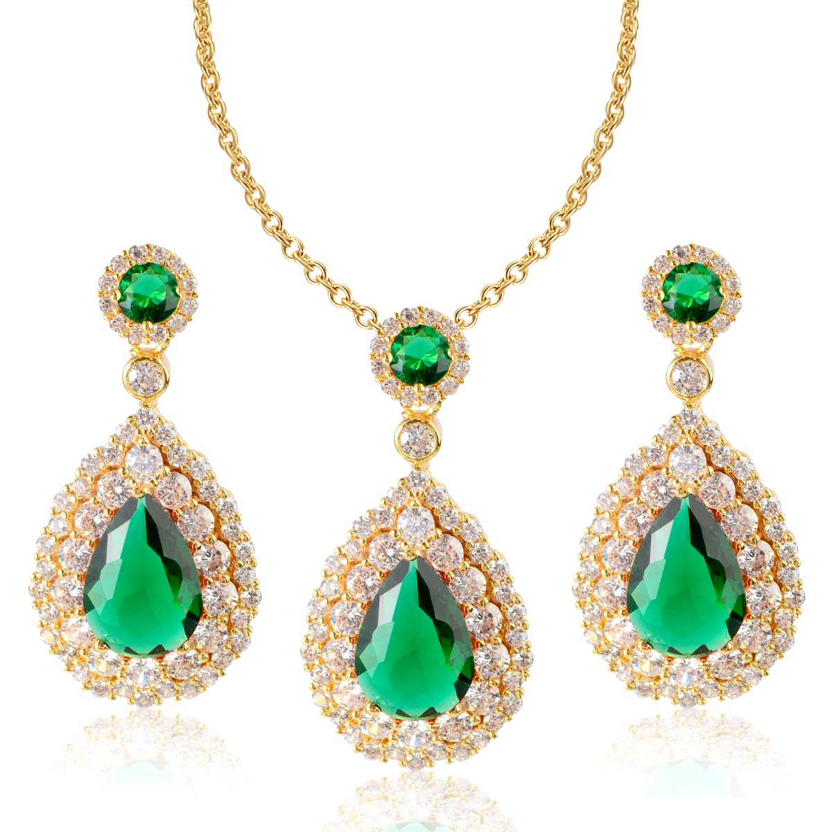 Mycitta Crystal Jewelry Set for Women - Round Teardrop CZ Cubic Zirconia Dangle Earrings Pendant Necklace Bridal Costume Jewelry Set for Wedding Party Prom Bride Bridesmaids Mother of Bride